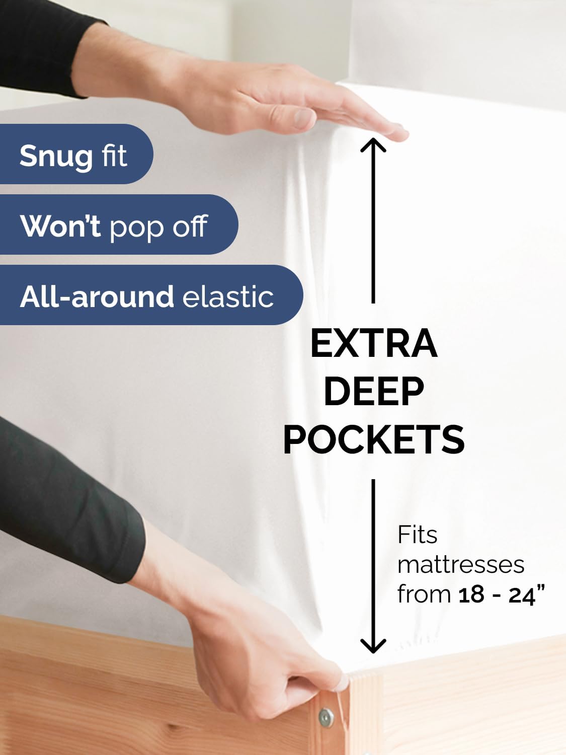 Extra Deep Split King Sheet Set - 5 Piece Breathable & Cooling Bed Sheets - Easily Fits 18 to 24 inch Mattress - Soft Wrinkle & Fade Free w/ Extra Deep Pockets - Hotel Luxury Bedding - Antique White