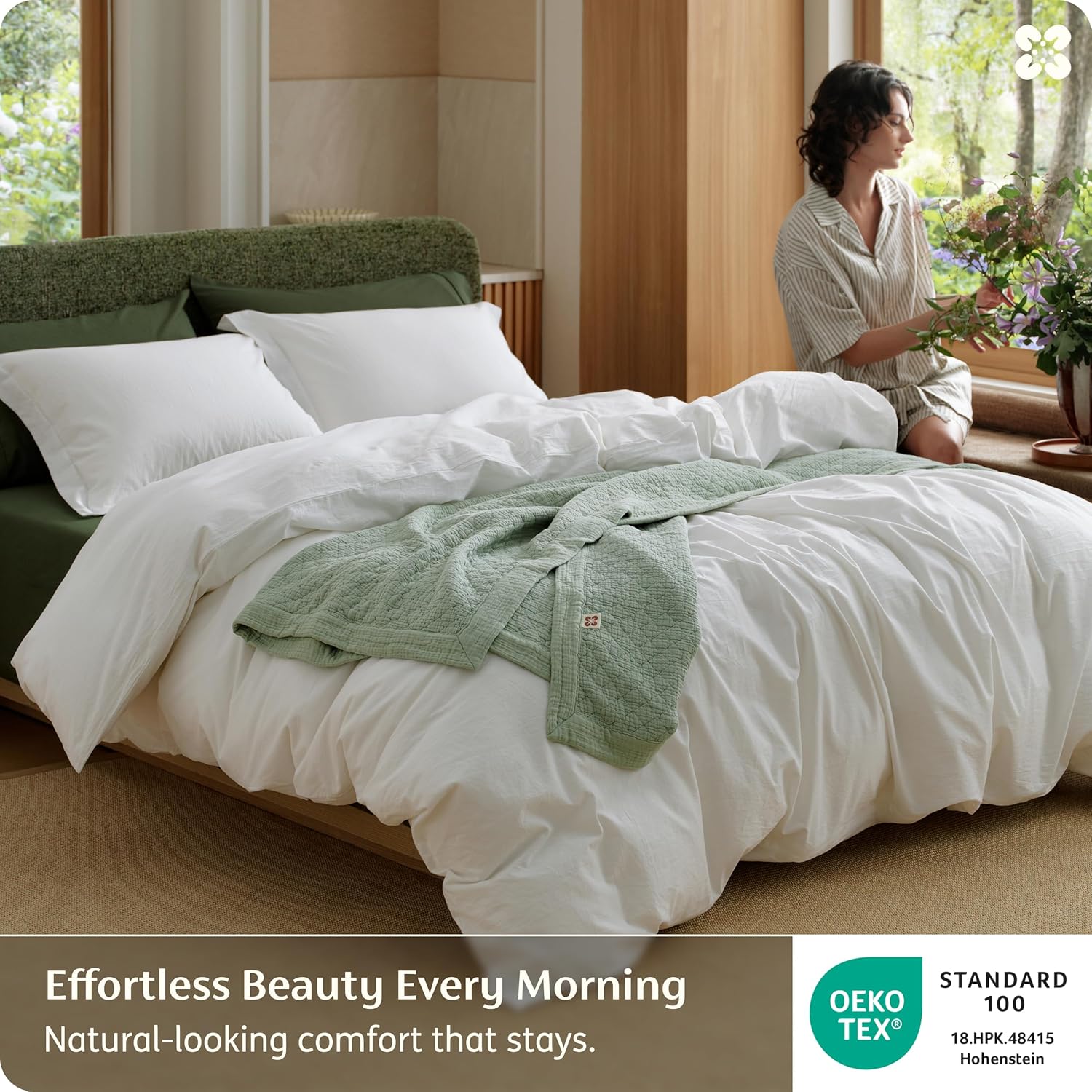 Bedsure 100% Washed Cotton Duvet Cover Oversized King - Natural White Minimalist Bedding Set Linen Like - PureWoven Plain Simple & Soft Duvet Cover 3-Piece (Natural White Oversized King 120"x98")