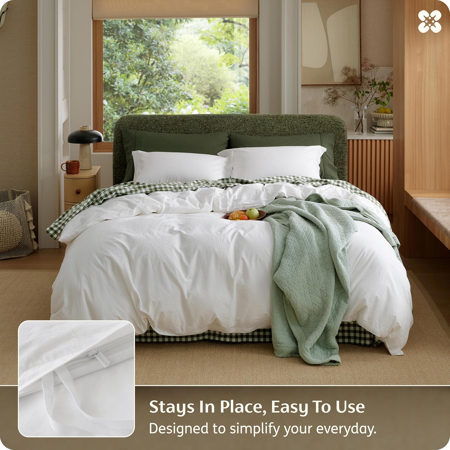 Bedsure 100% Washed Cotton Duvet Cover Oversized King - Natural White Minimalist Bedding Set Linen Like - PureWoven Plain Simple & Soft Duvet Cover 3-Piece (Natural White Oversized King 120"x98")