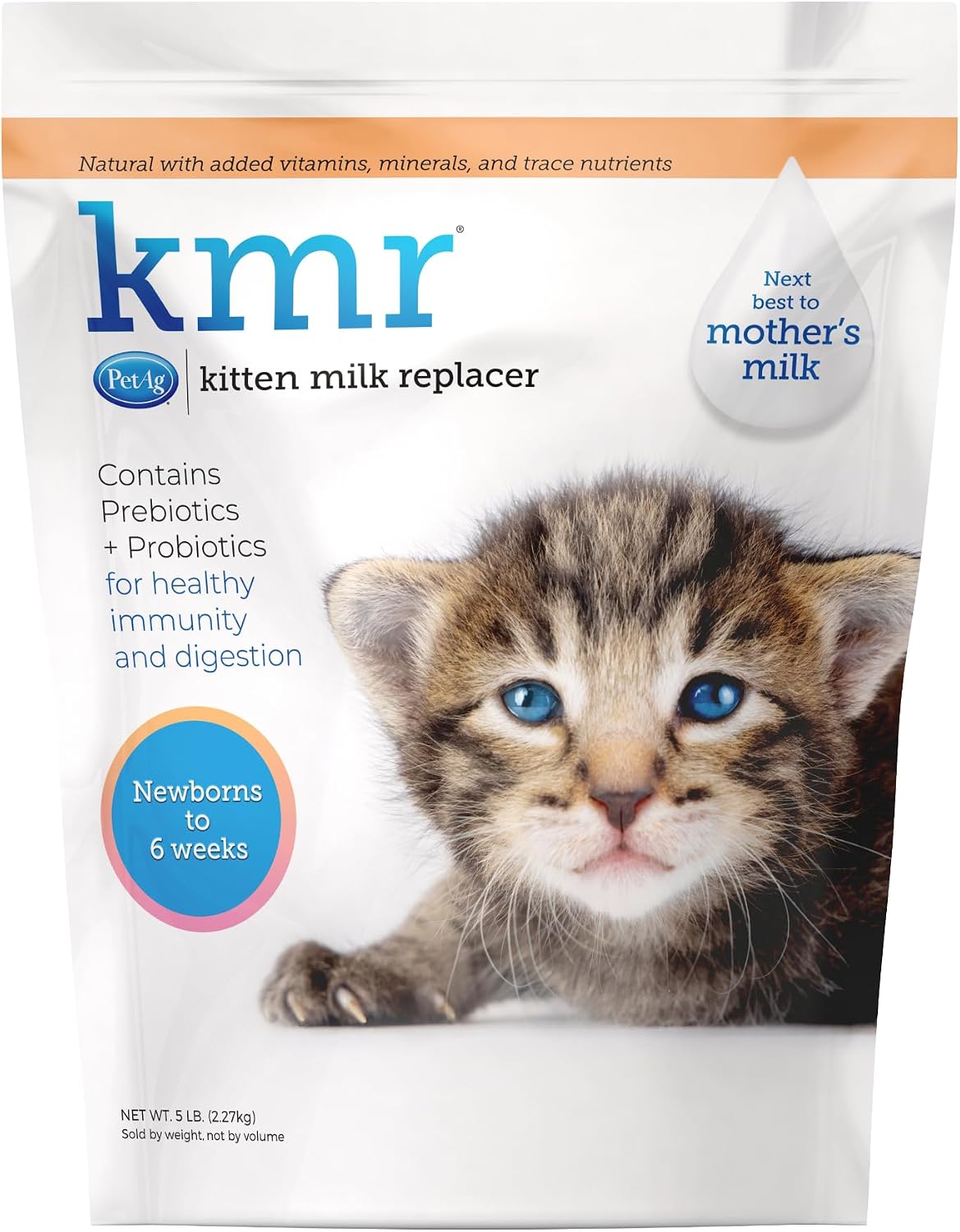 PetAg KMR Kitten Milk Replacer Powder - 5 lb - Powdered Kitten Formula with Prebiotics Probiotics & Vitamins for Kittens Newborn to Six Weeks Old - Easy to Digest