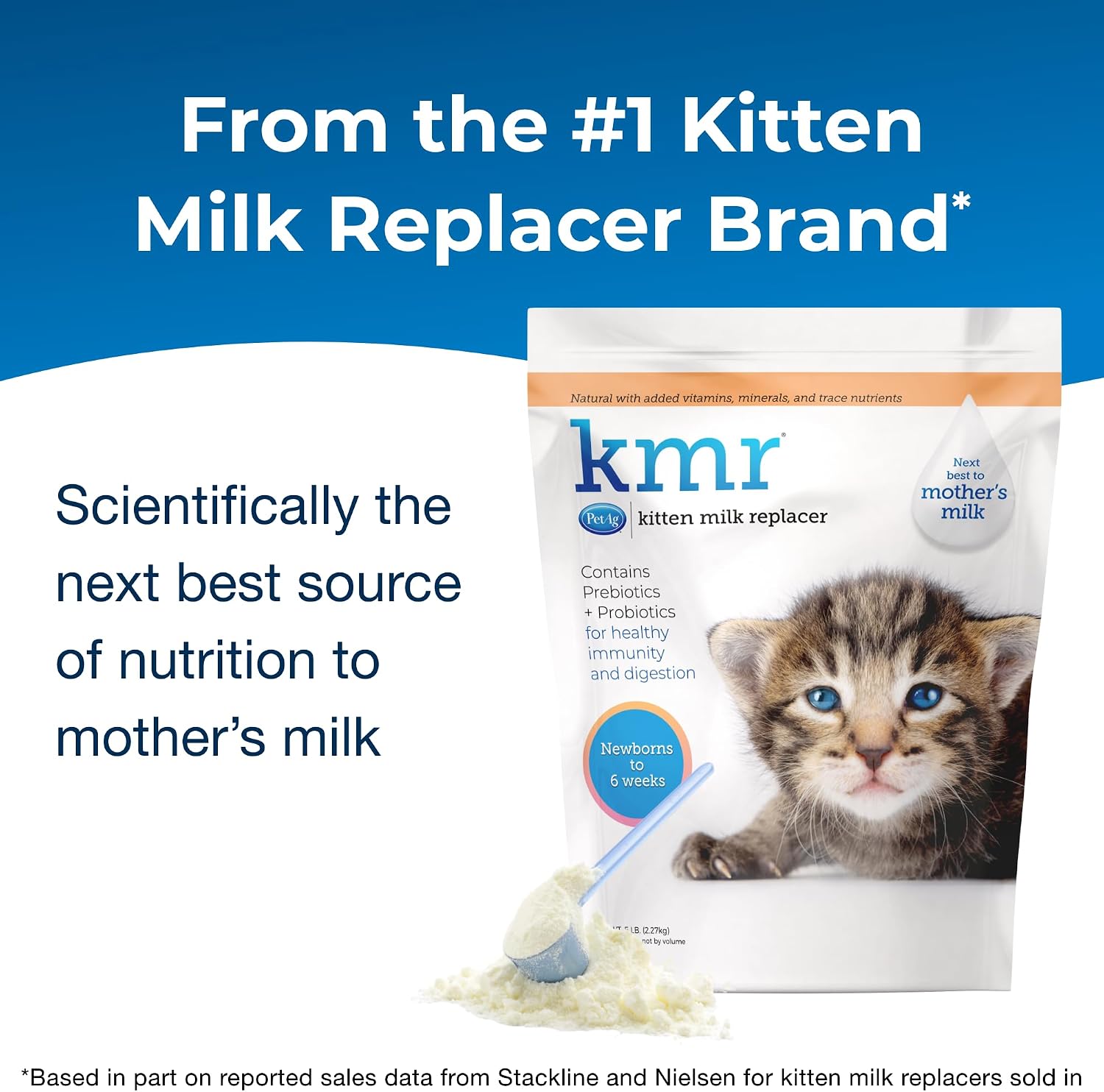 PetAg KMR Kitten Milk Replacer Powder - 5 lb - Powdered Kitten Formula with Prebiotics Probiotics & Vitamins for Kittens Newborn to Six Weeks Old - Easy to Digest