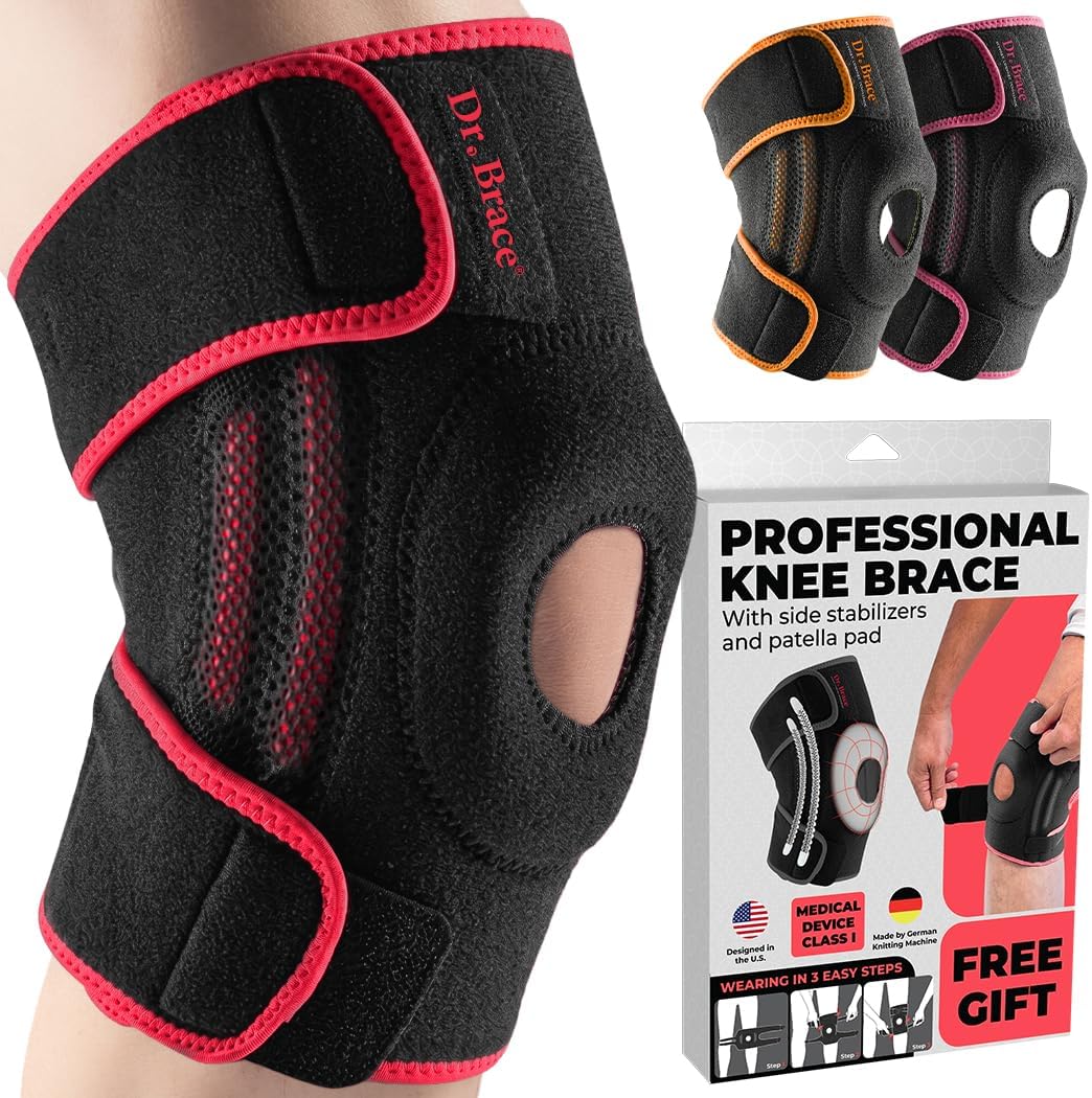 DR. BRACE ELITE Knee Brace with Side Stabilizers & Patella Gel Pads for Maximum Knee Pain Support and knee recovery for men and women-Please Check How To Size Video (Sunrise X-Large)