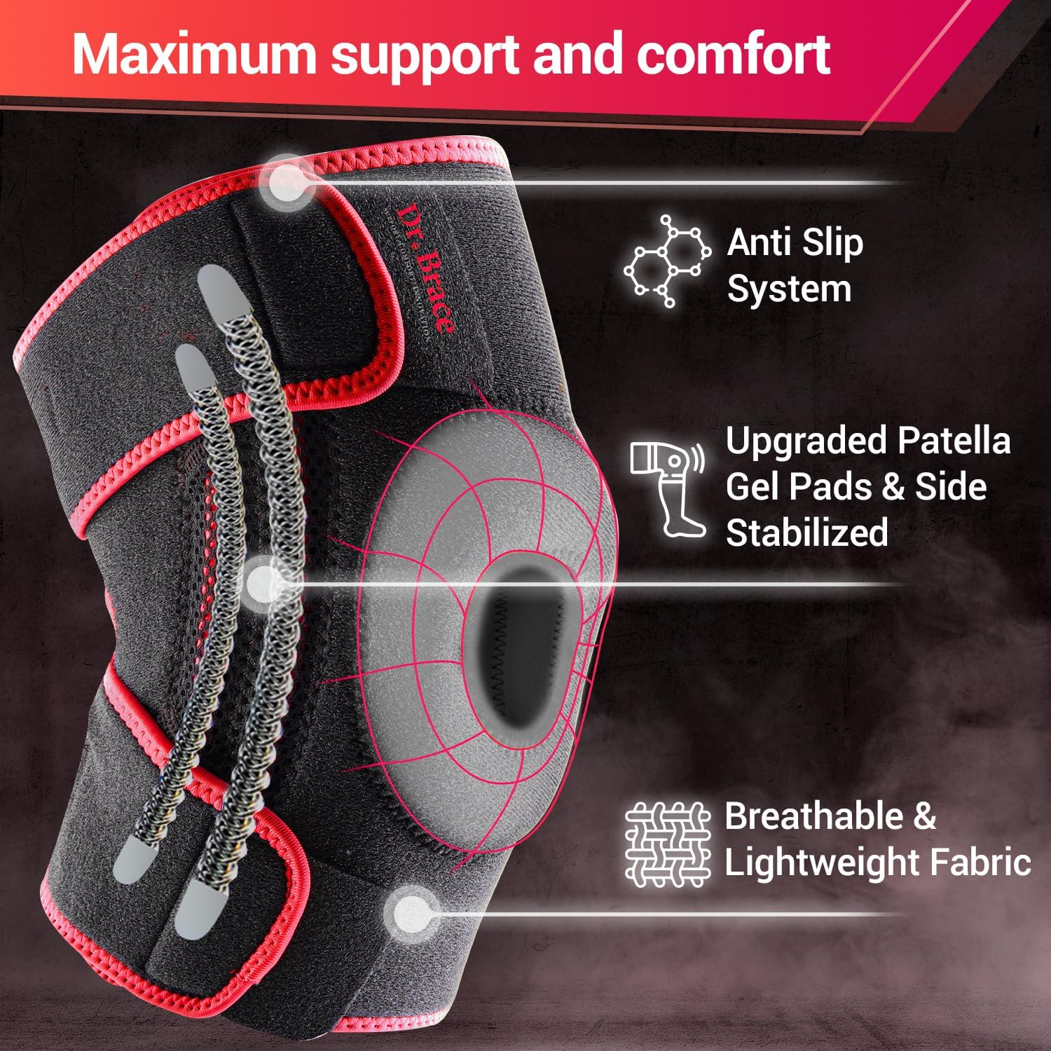 DR. BRACE ELITE Knee Brace with Side Stabilizers & Patella Gel Pads for Maximum Knee Pain Support and knee recovery for men and women-Please Check How To Size Video (Sunrise X-Large)
