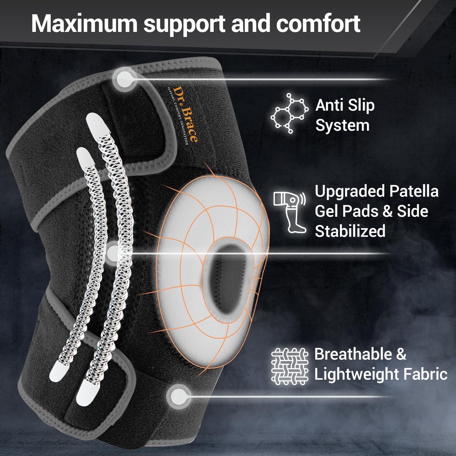 DR. BRACE ELITE Knee Brace with Side Stabilizers & Patella Gel Pads for Maximum Knee Pain Support and fast recovery for men and women-Please Check How To Size Video (XX-Large Mercury)