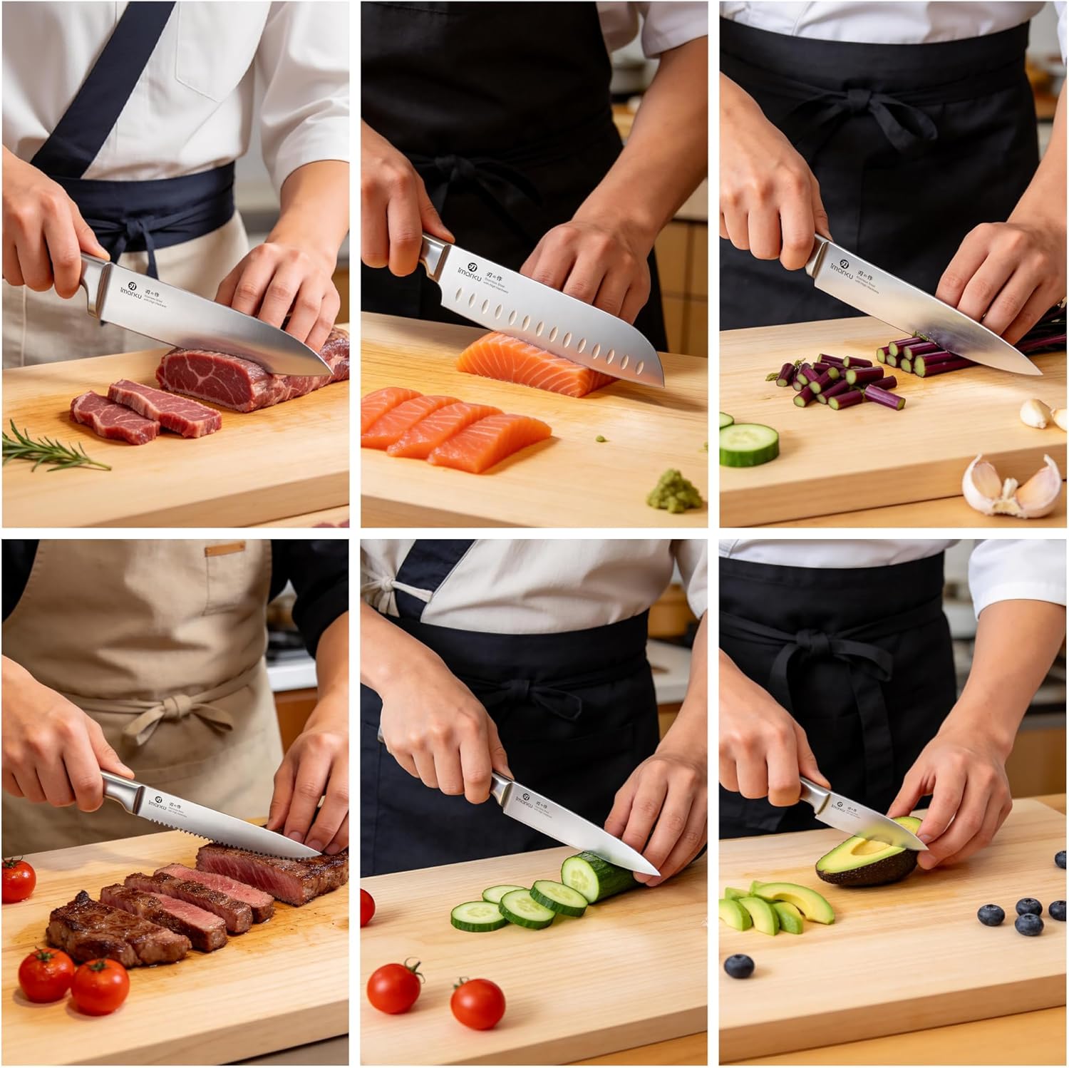 imarku 15-Piece Knife Block Set Built-in Sharpener Japanese High Carbon Stainless Steel Kitchen Knife Set Dishwasher Safe Chef Knife Set with Wooden Knife Block Steak Knives for Kitchen Cooking