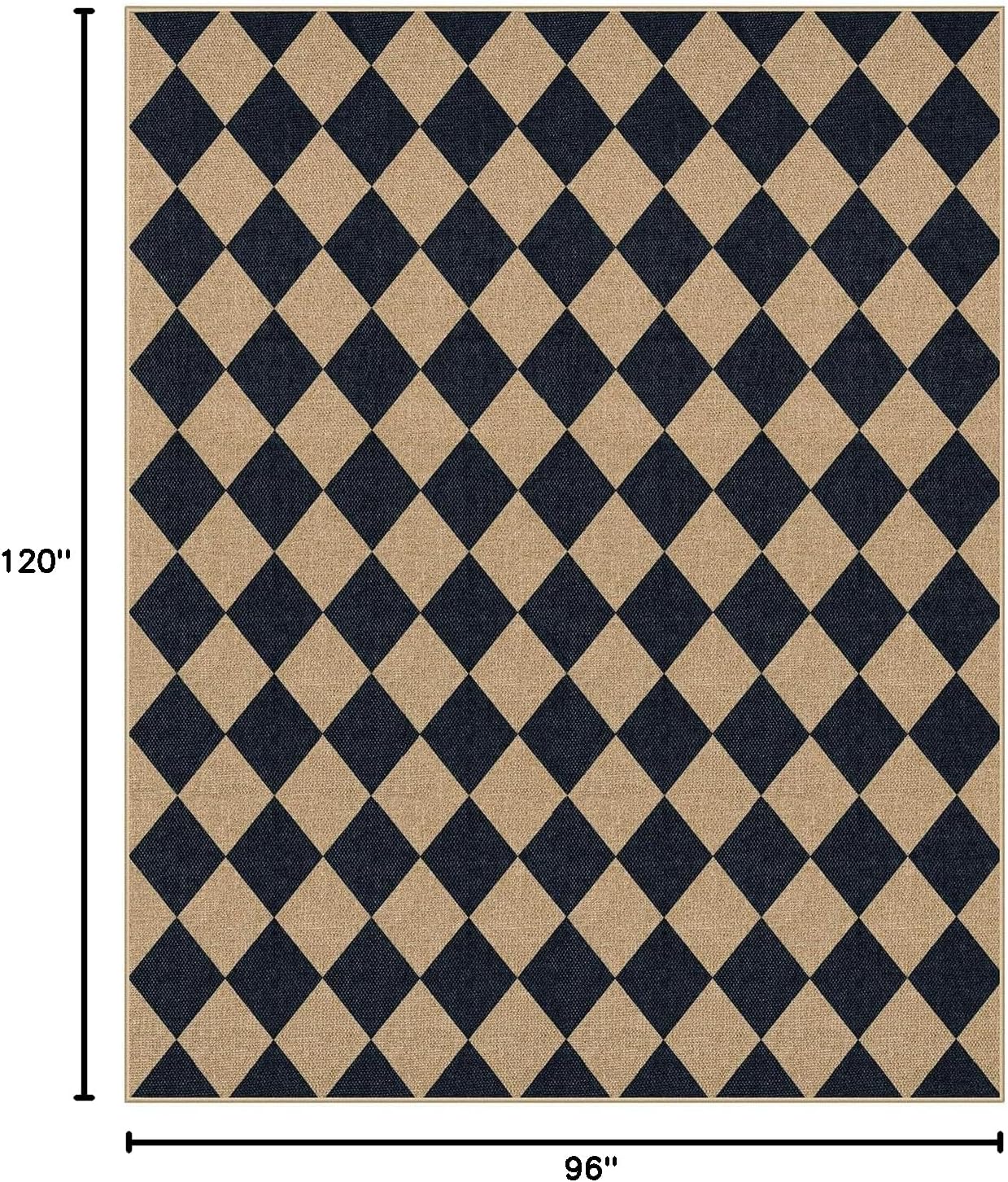 Lahome Colette Checkered Easy Jute Area Rug 8x10 Large Living Room Patio Rug Checkerboard Indoor Outdoor Carpet Farmhouse Geometric Non Slip Black Carpet for Backyard Dining Room
