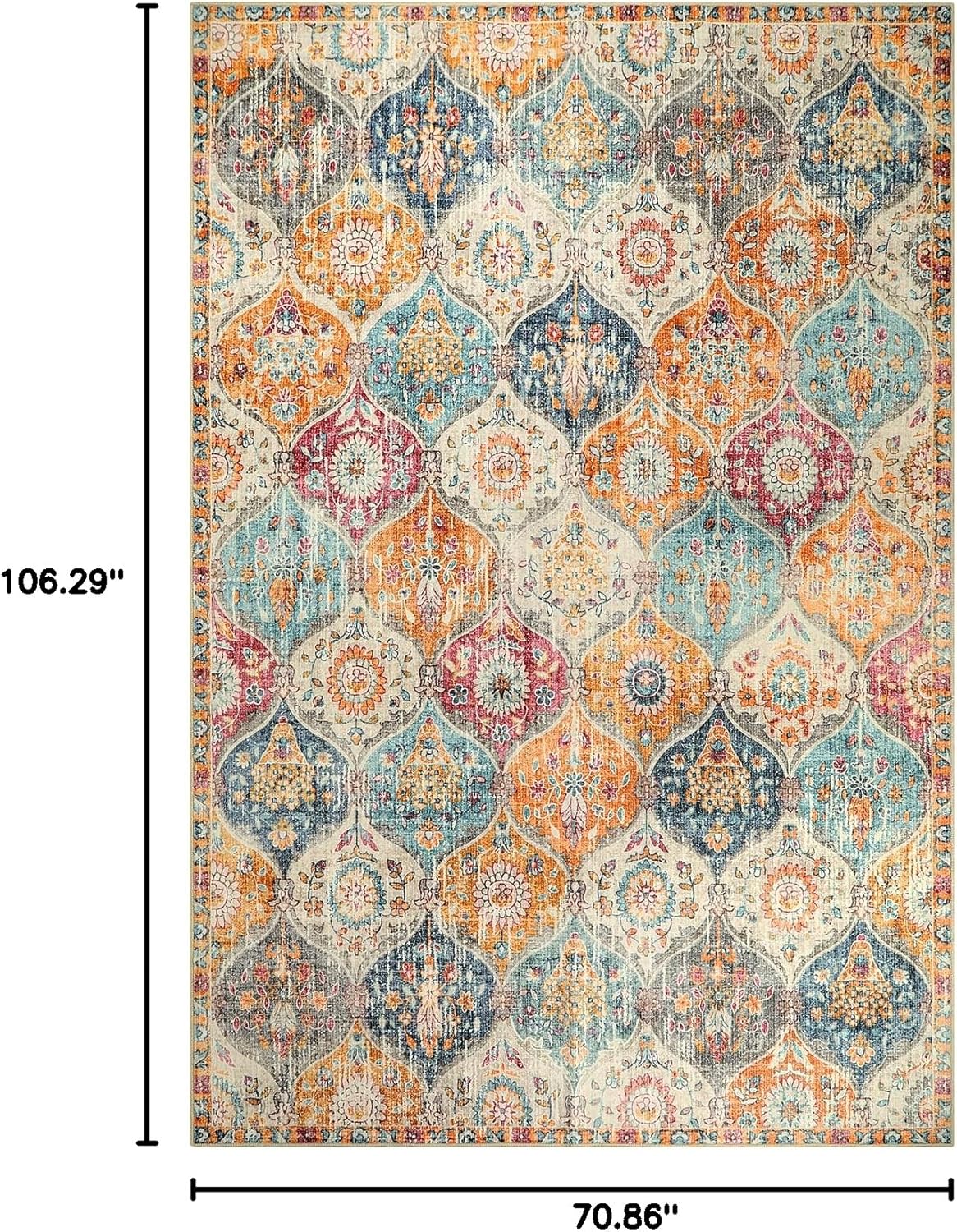 Lahome Moroccan 6x9 Rugs for Living Room Soft Washable 6x9 Area Rug for Bedroom Ultra-Thin Oriental Trellis Non Shedding Throw Large Carpet for Dining Room Office Elise Cream/Multi
