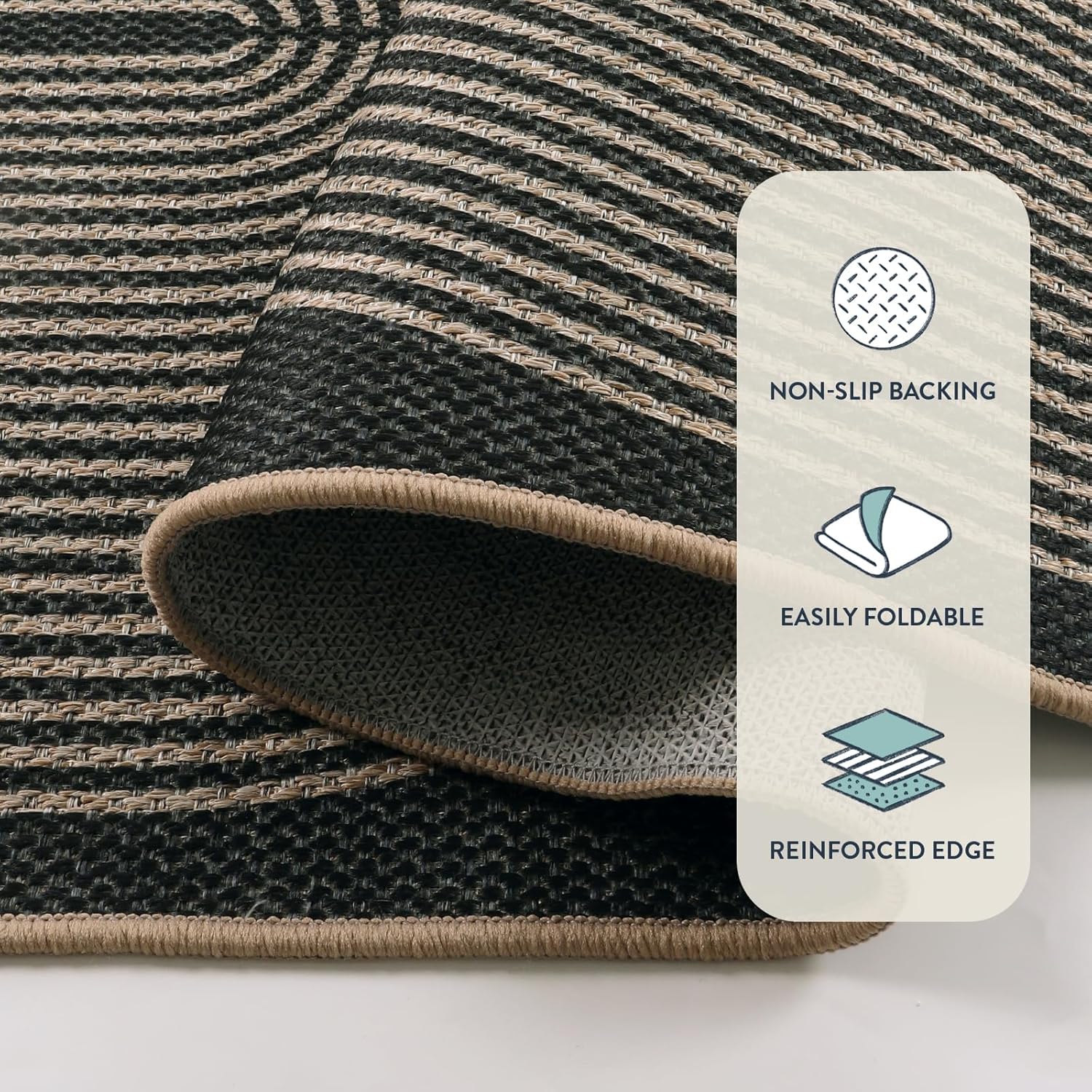 Lahome Enfys Rainbow Easy Jute Outdoor Carpet Washable Rugs 9x12 for Living Room Patio Large Farmhouse Indoor Outdoor Carpet Contemporary Black Dining Room Rugs for Under Table Office Backyard