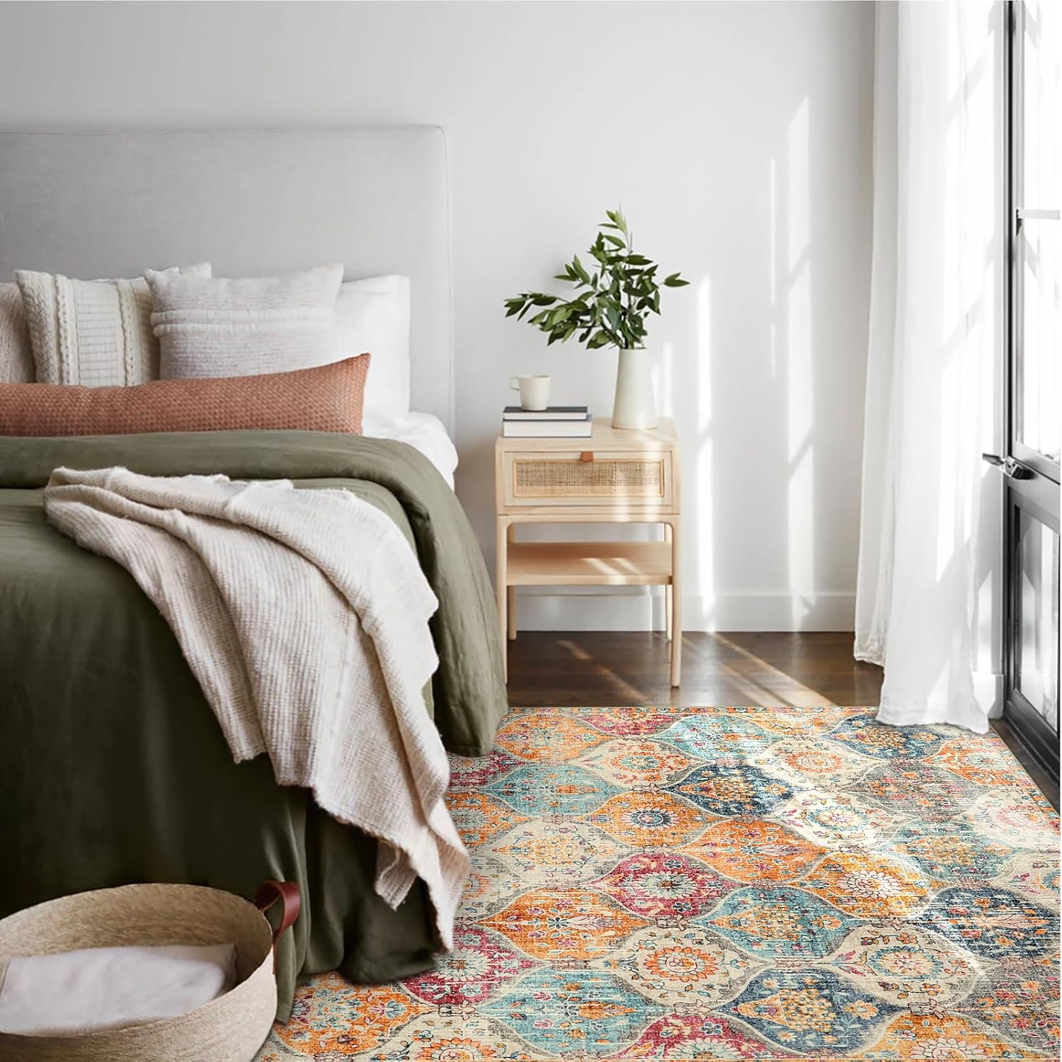 Lahome Moroccan 6x9 Rugs for Living Room Soft Washable 6x9 Area Rug for Bedroom Ultra-Thin Oriental Trellis Non Shedding Throw Large Carpet for Dining Room Office Elise Cream/Multi