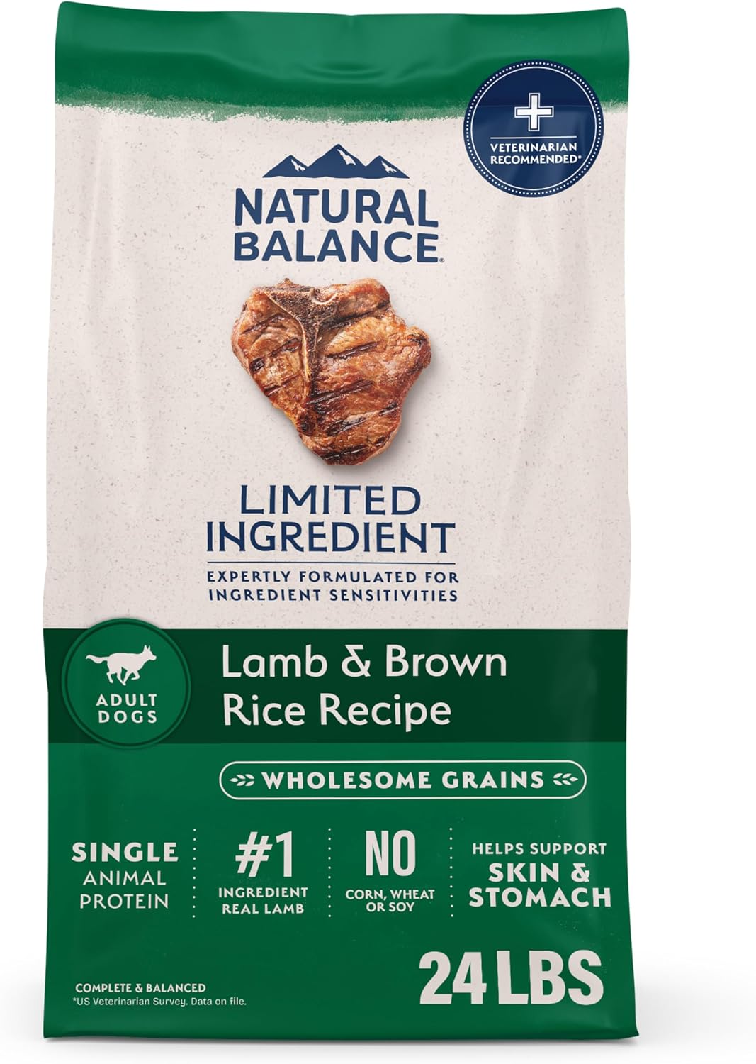 Natural Balance Limited Ingredient, Lamb & Brown Rice, 24 lb | Dry Dog Food with Wholesome Grains, Balanced Nutrition for Adult Dogs with Sensitivities, Skin and Stomach Support, Lamb & Brown Rice, 24 Pound (Pack of 1)