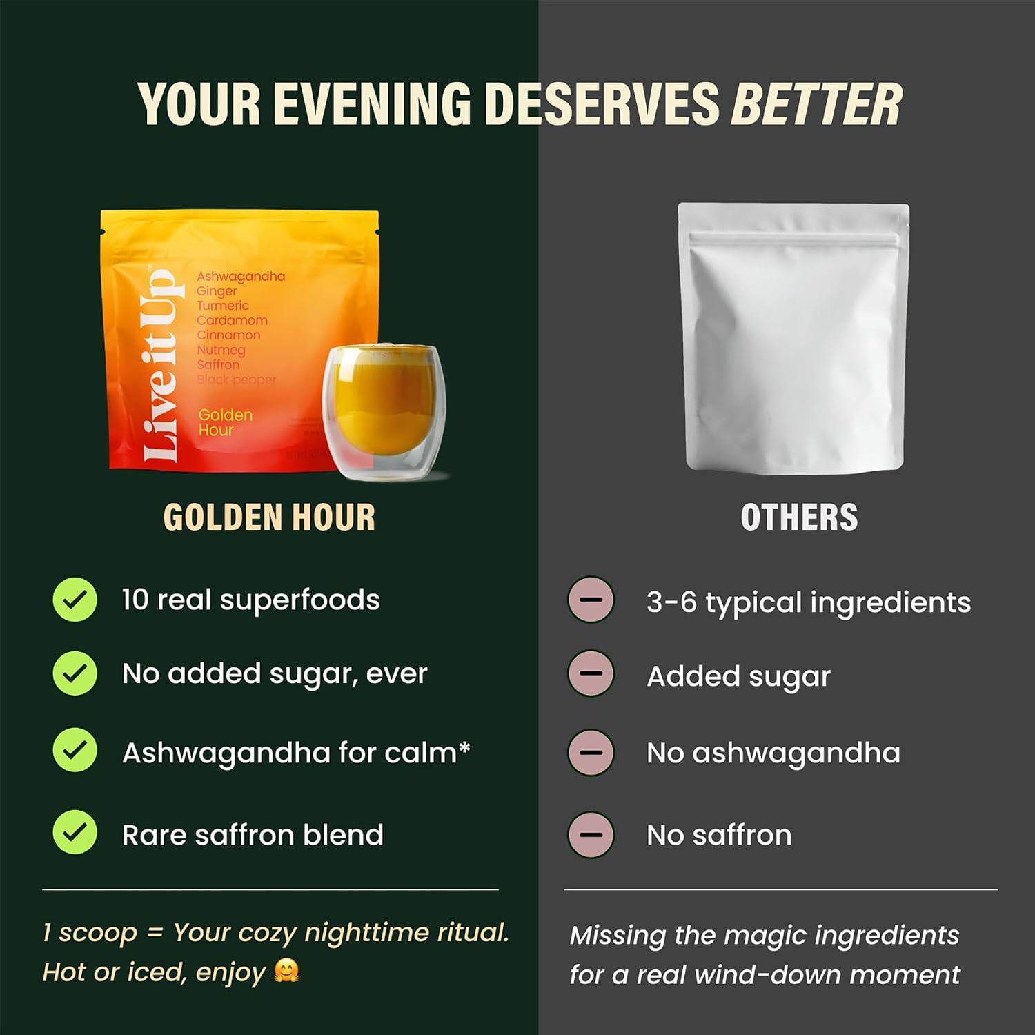Live It Up Golden Hour: Relaxing Golden Milk Latte Powder with Saffron