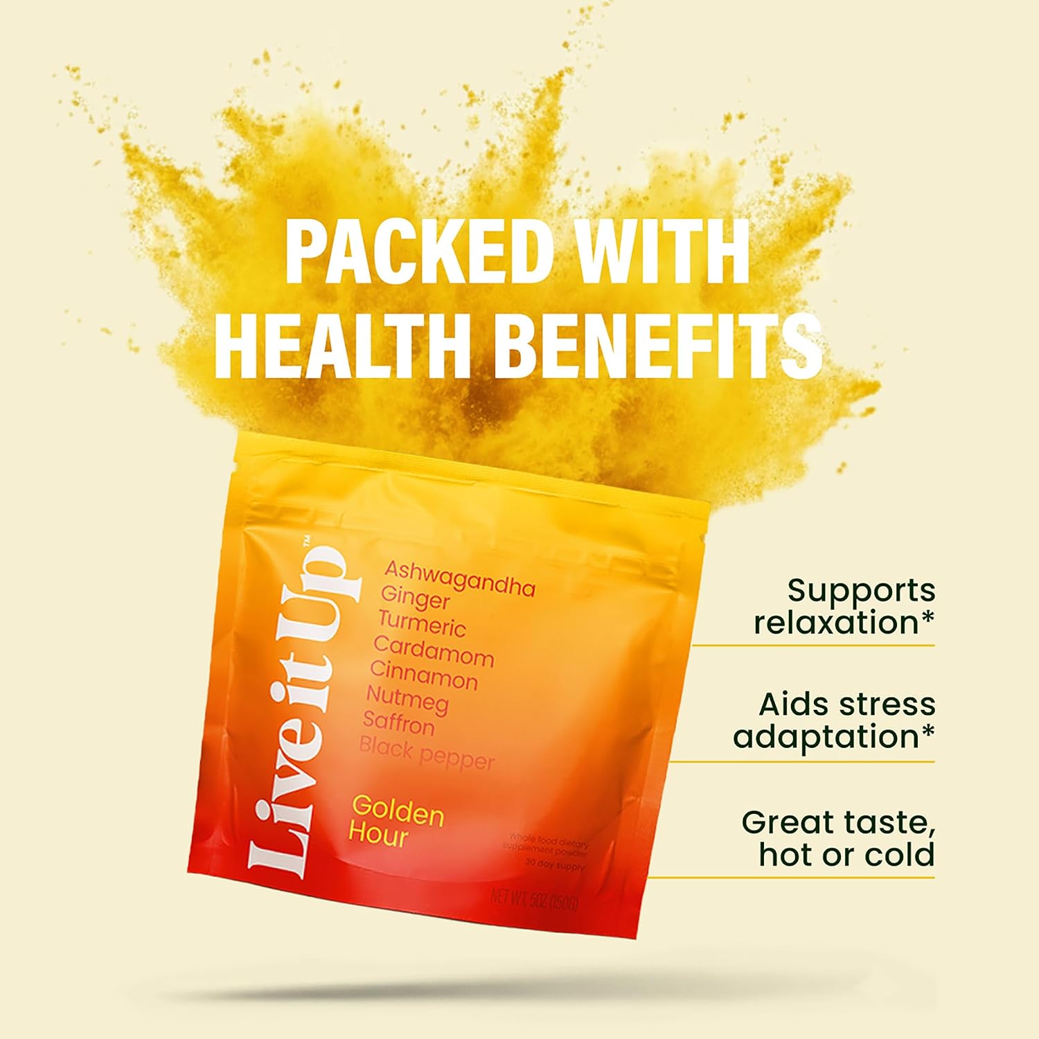 Live It Up Golden Hour: Relaxing Golden Milk Latte Powder with Saffron
