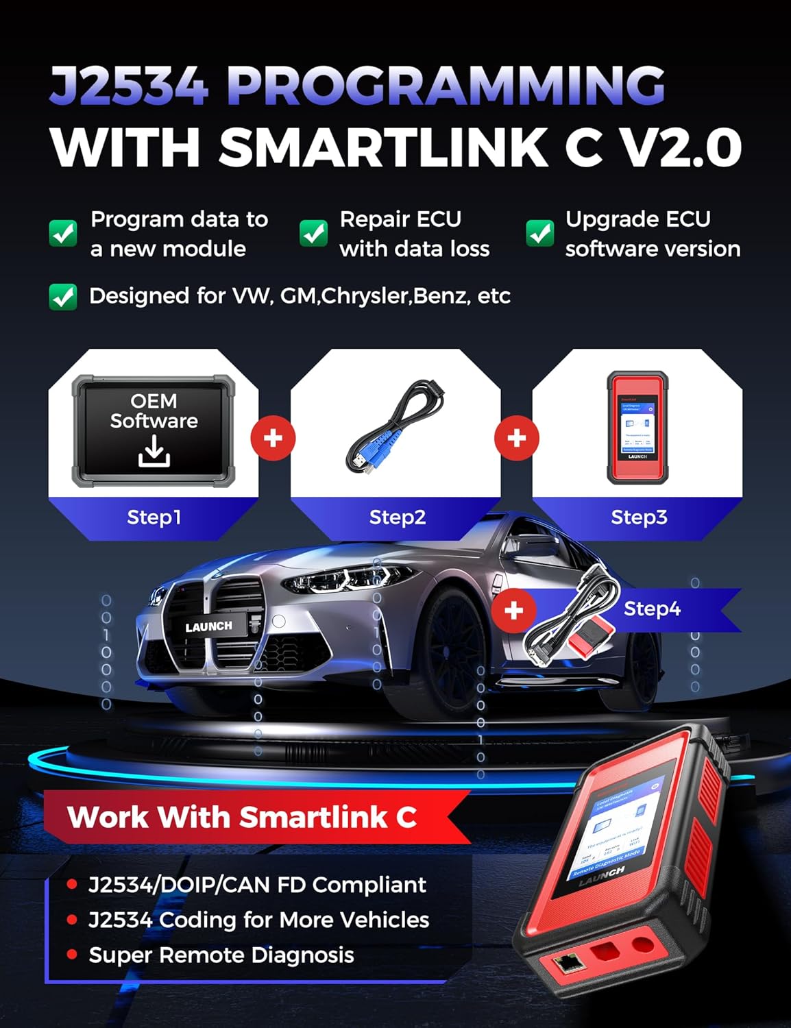 Launch X431 PRO3 V+ Elite 2026 SmartlinkC 2.0 Bidirectional Scan Tool with J2534 Portocol HD Trucks Scanner 10.1 inch Topology Map 60+Service Online Code CANFD/DoIP/D-PDU FCA 2 Yrs Update