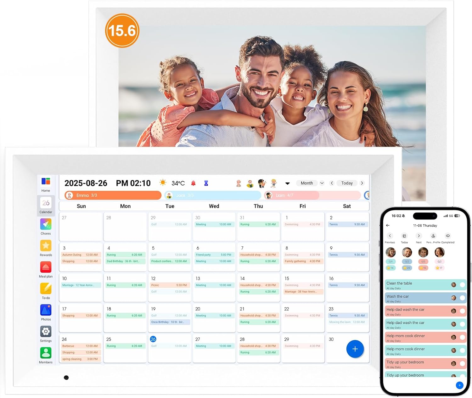 Linkdaze Digital Calendar 15.6" Digital Wall Planners for Family Schedules Electronic Calendar with 1920*1080 Interactive Touchscreen Digital Photo Frame Built-in 64GB Memory Smart Calendar-White