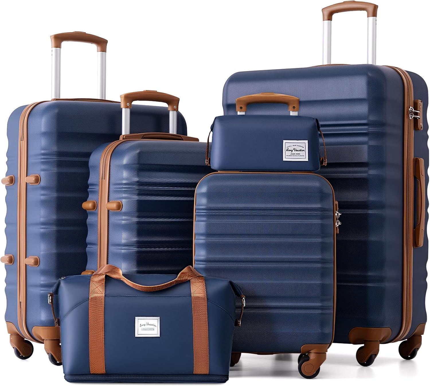 LONG VACATION Luggage Set 6 Piece Luggage ABS hardshell TSA Lock Spinner Wheels Luggage Carry on Suitcase