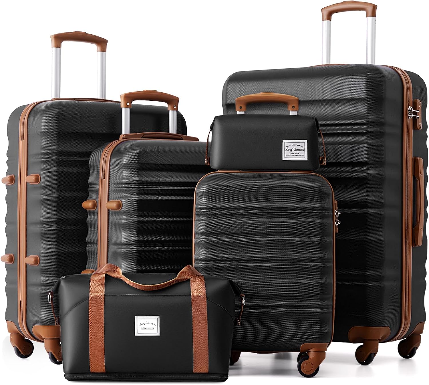 LONG VACATION Luggage Set 6 Piece Luggage ABS hardshell TSA Lock Spinner Wheels Luggage Carry on Suitcase