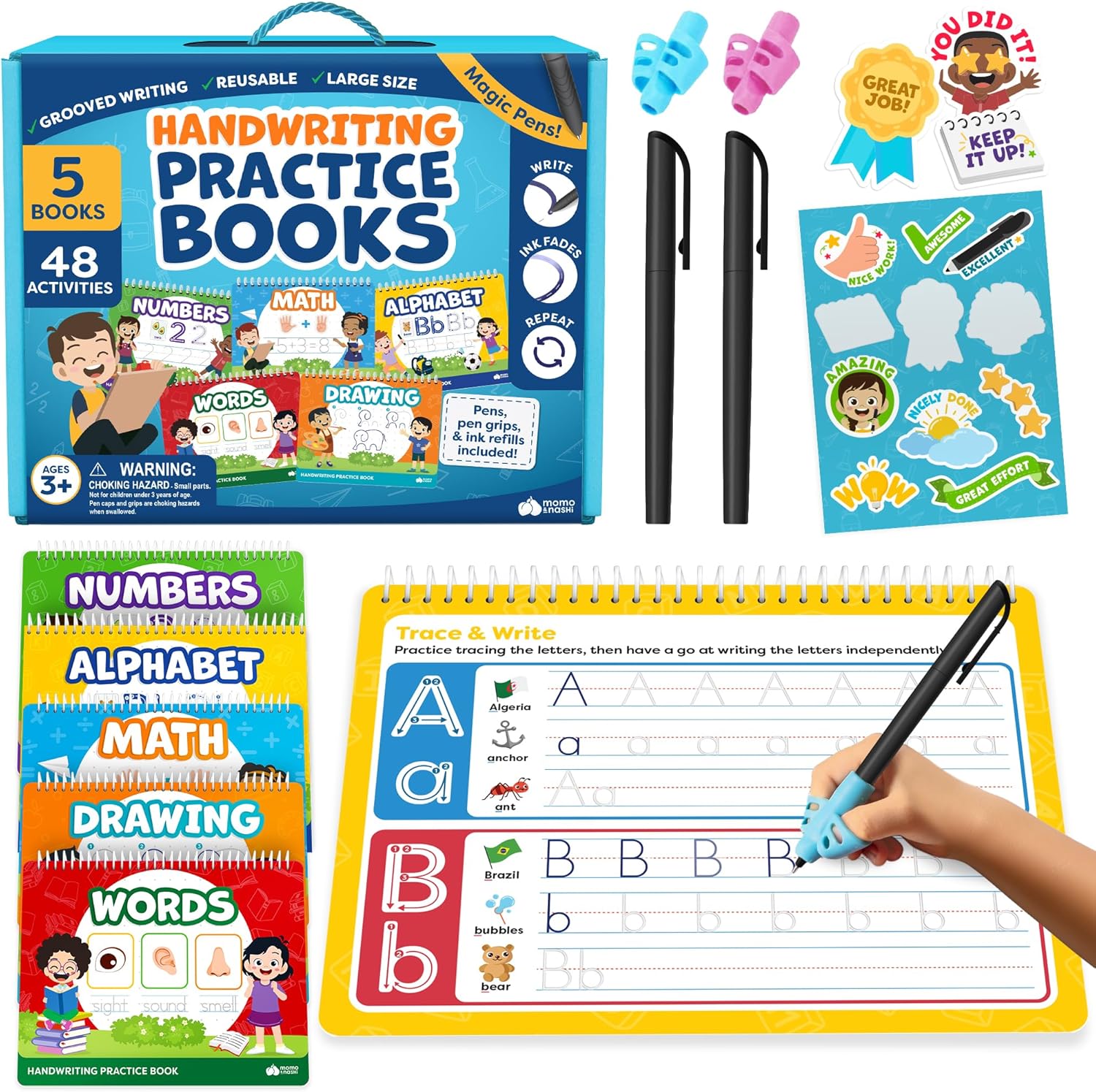 Magic Grooved Writing Practice for Kids Age 3-5 - Grooved Writing Books for Kids 3-5 - Handwriting Practice for Kids 5-7 - Tracing Books Toys for 4 Year Old - Preschool Learning Activities -