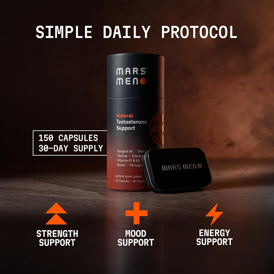 Testosterone Booster for Men - Natural Supplement Premium Tongkat Ali, Fenugreek, Shilajit & Boron - Male Support - Libido, Energy & Muscle Growth Support - 30 Servings + Travel Tin