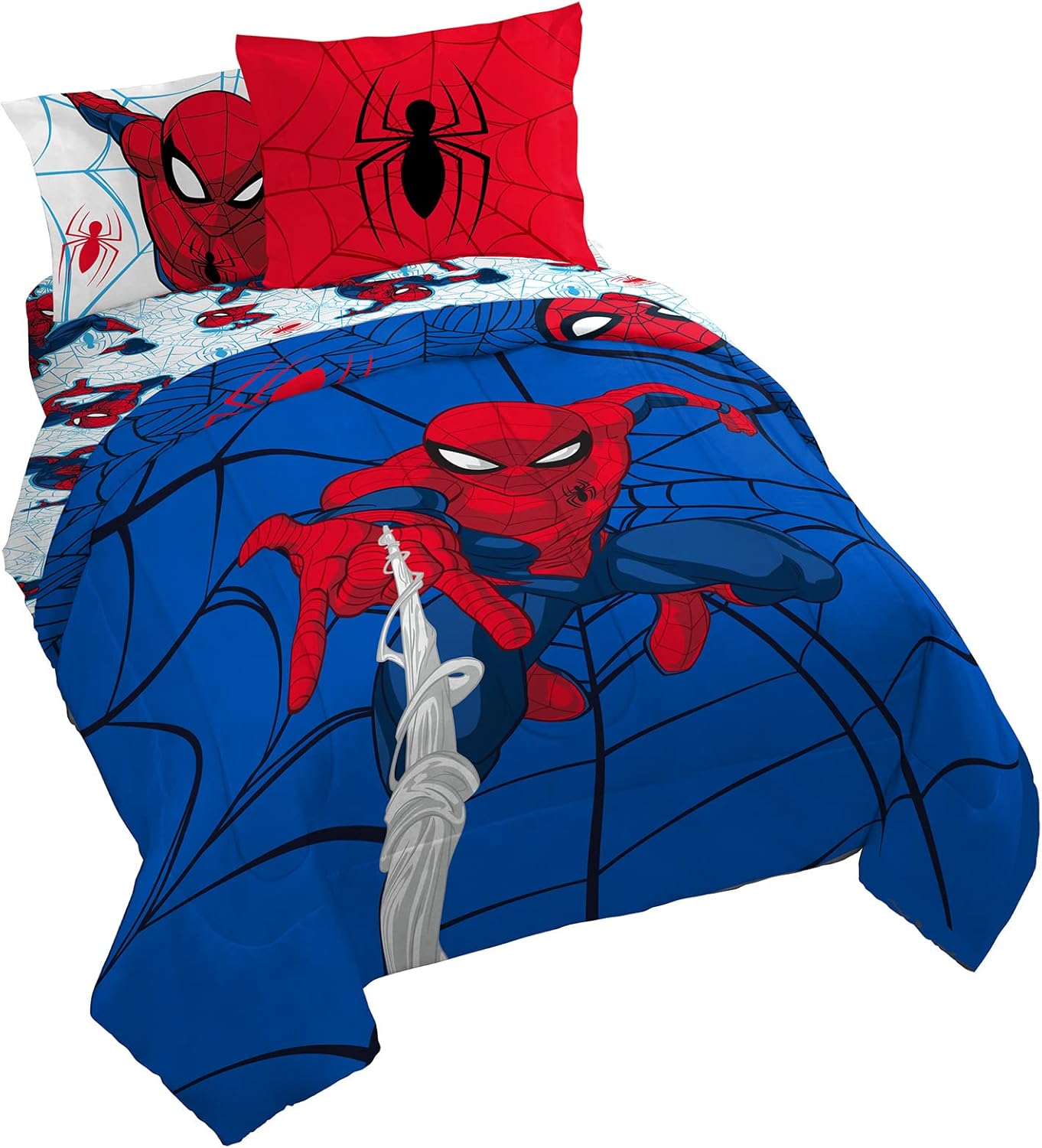Spiderman 7 Piece Queen Bed in a Bag for Boys - Includes Reversible Comforter & Sheet Set - Super Soft Fade Resistant Microfiber Kids Bedding All Season (Official Marvel Product) by Jay Franco