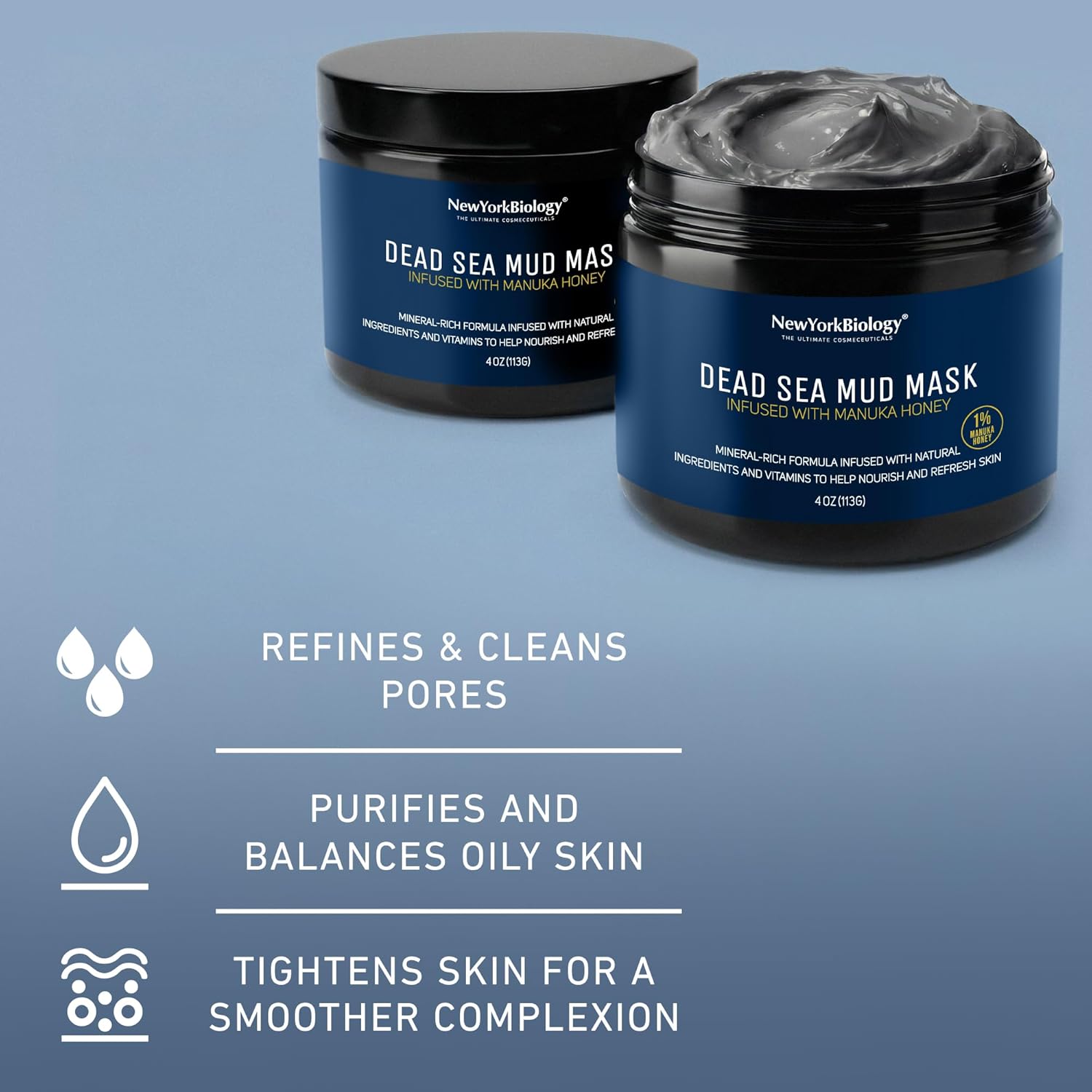 New York Biology Dead Sea Mud Mask for Face & Body | with Stem Cell and Collagen | Face Mask, Brush Applicator, Towel | Spa Quality Pore Refiner for Oily Skin | Natural Skincare for Women & Men | 4 oz
