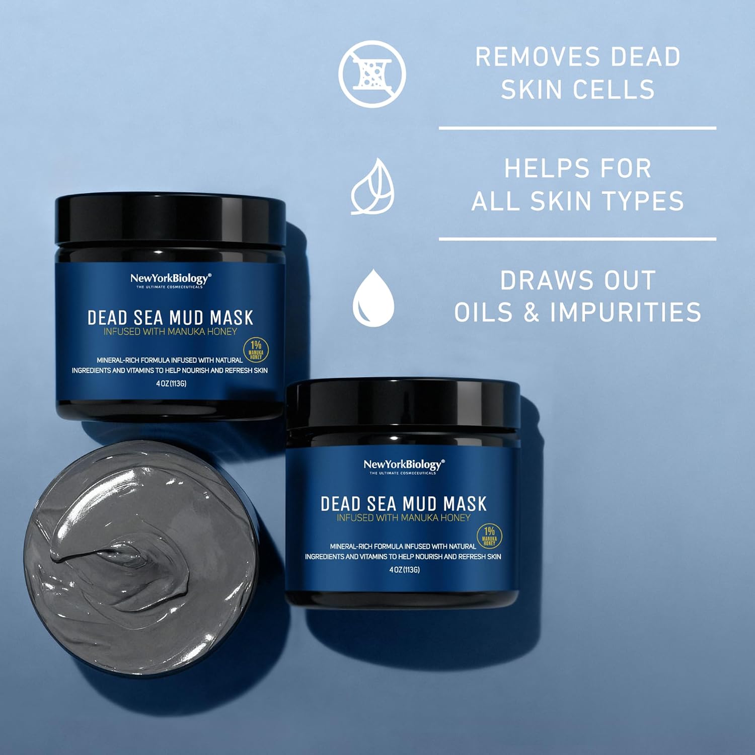New York Biology Dead Sea Mud Mask for Face & Body | with Stem Cell and Collagen | Face Mask, Brush Applicator, Towel | Spa Quality Pore Refiner for Oily Skin | Natural Skincare for Women & Men | 4 oz