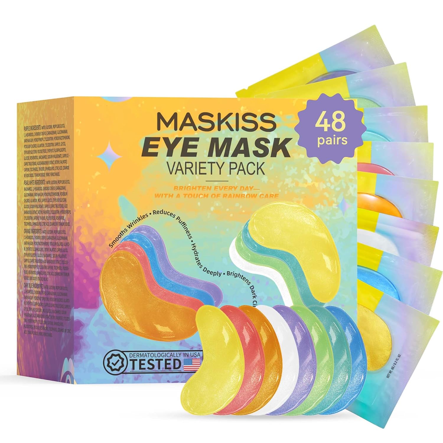 Maskiss Under Eye Patches Variety Pack (48 Pairs) Eye Masks for Dark Circles Puffy Eyes With 8 Colors (6 Pairs/Color) Vegan Skin Care Gifts for Women