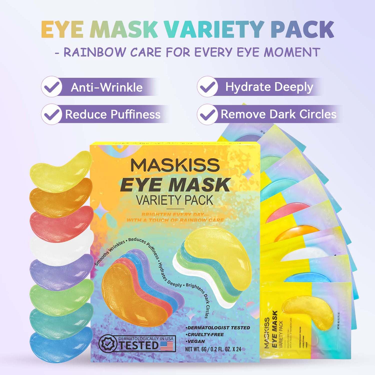 Maskiss Under Eye Patches Variety Pack (48 Pairs) Eye Masks for Dark Circles Puffy Eyes With 8 Colors (6 Pairs/Color) Vegan Skin Care Gifts for Women