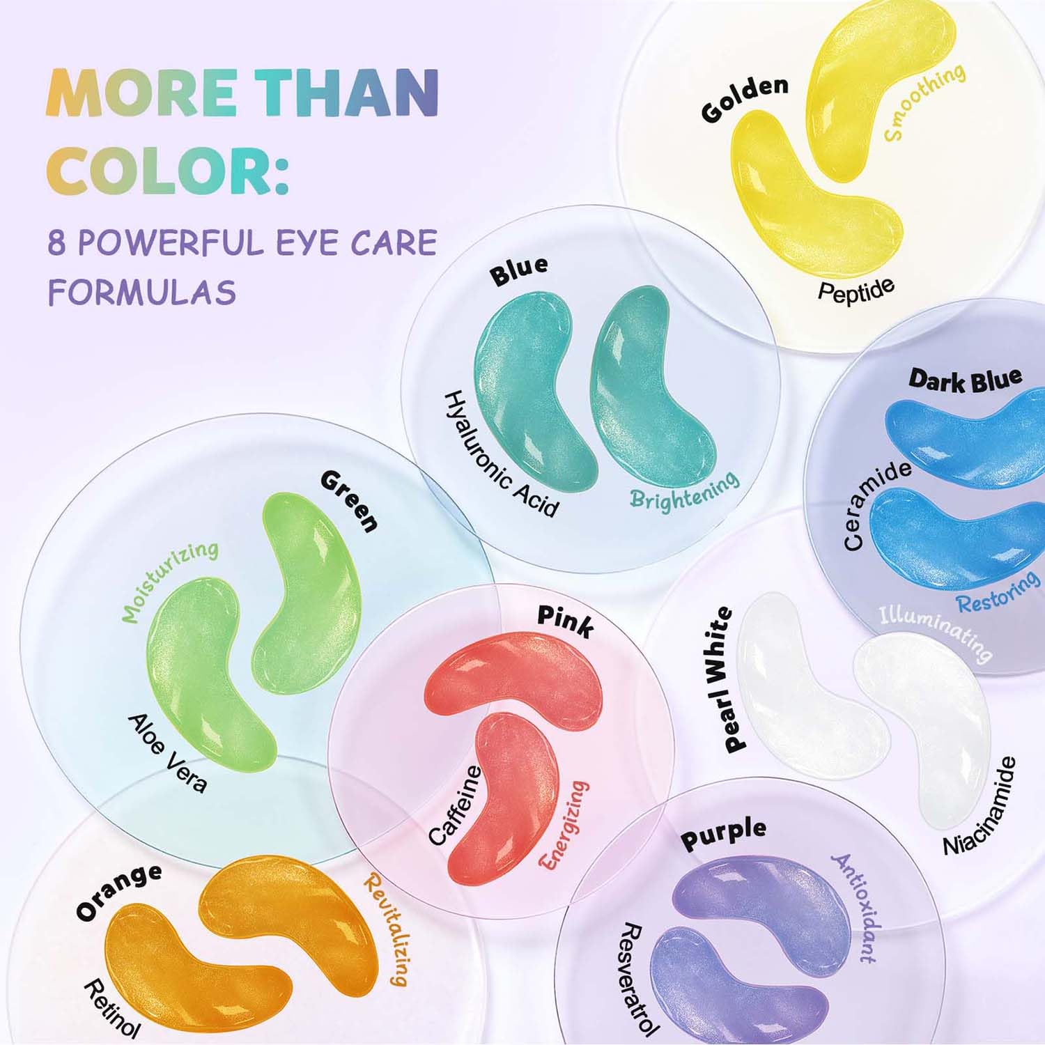 Maskiss Under Eye Patches Variety Pack (48 Pairs) Eye Masks for Dark Circles Puffy Eyes With 8 Colors (6 Pairs/Color) Vegan Skin Care Gifts for Women