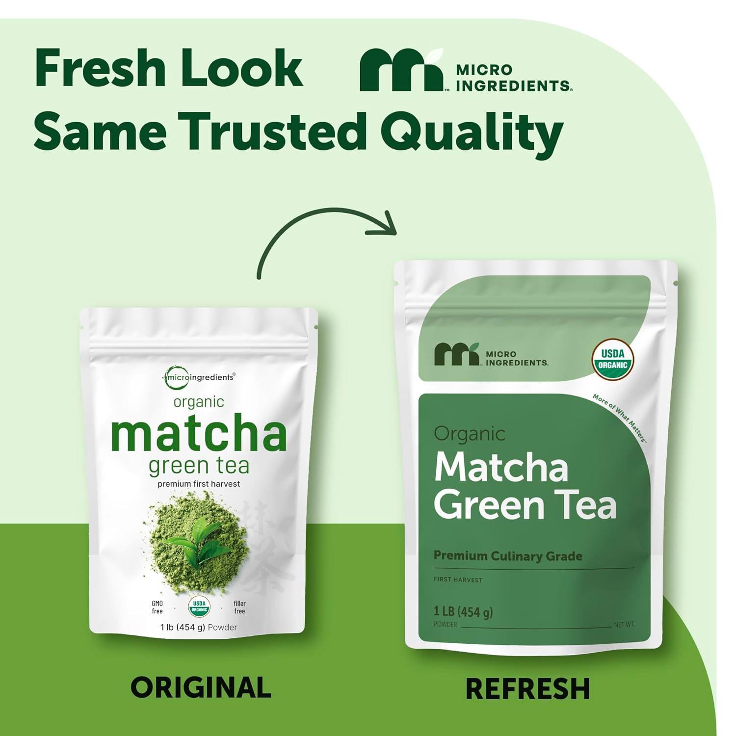 Micro Ingredients Organic Matcha Green Tea Powder, First Harvest, Culinary Grade from Japan, 100% Pure & Unflavored, Great for Tea, Latte, & Smoothies, Non-GMO, No Sugar, Eco-Friendly Packaging, 1 Lb