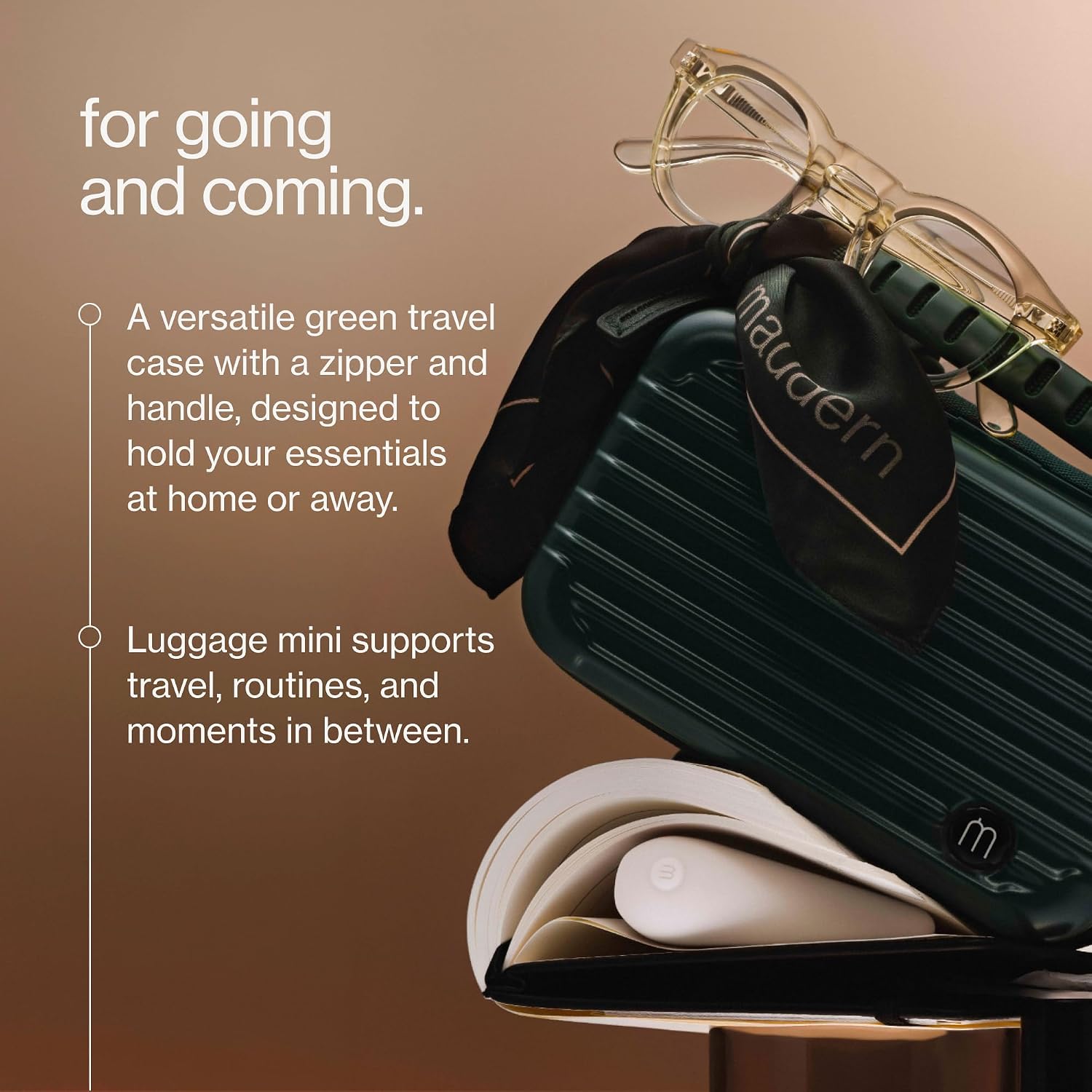 Maude Luggage Mini - Versatile Travel Case, Carry On Luggage Organizer, or Durable Toiletry + Makeup Bag - Discreet Storage for Intimate Devices + Sexual Wellness Products - Green Hard Shell Exterior