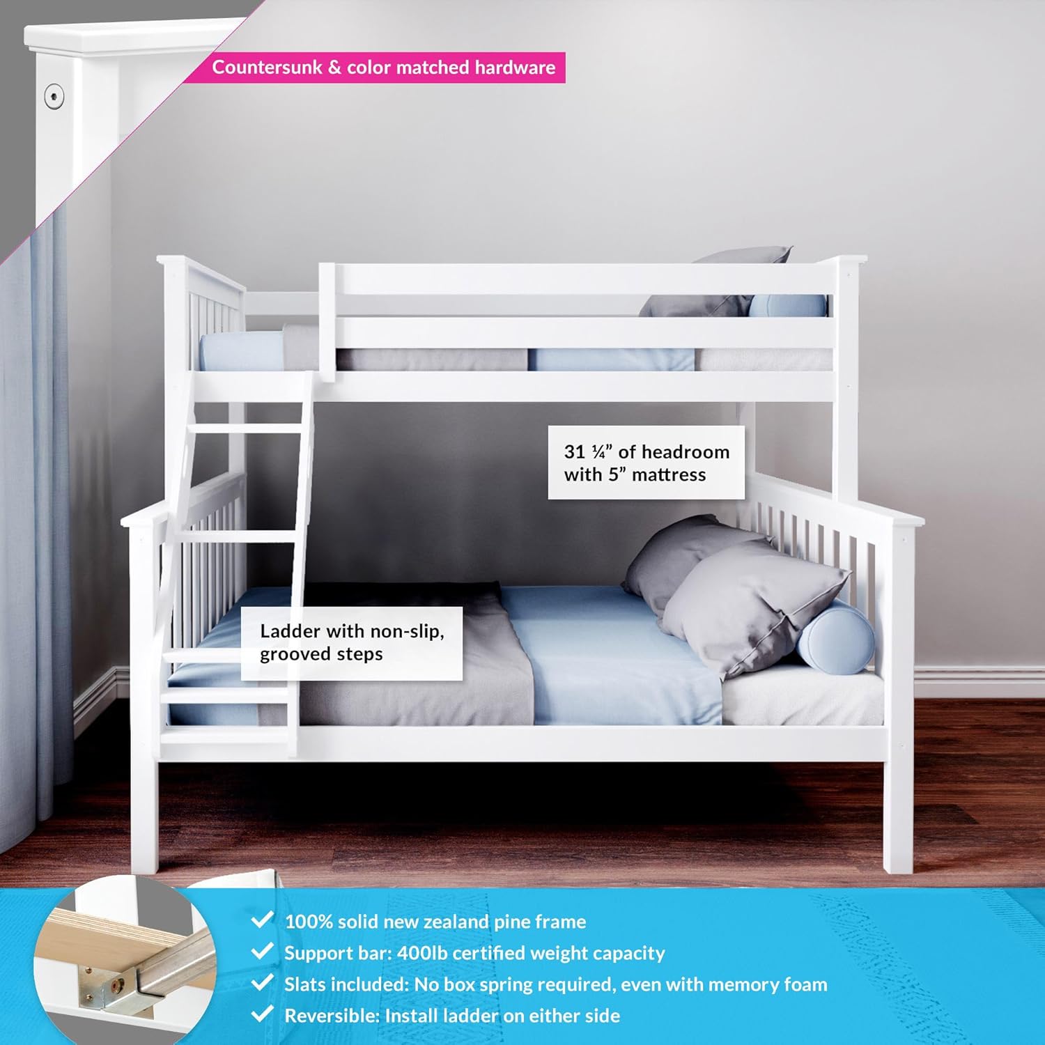 Max & Lily Bunk Bed Twin Over Full Size with Ladder