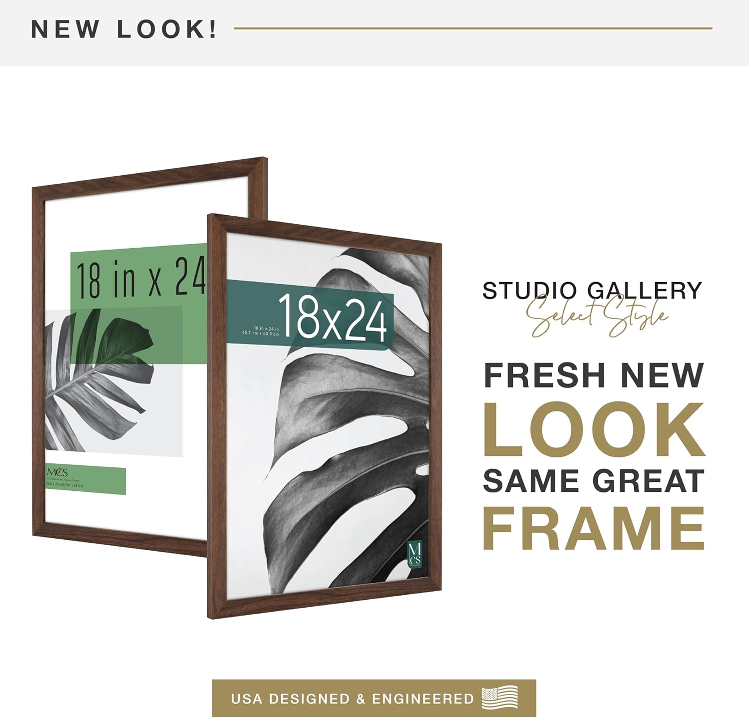 MCS Studio Gallery 18x24 Poster Frame Walnut Woodgrain Engineered Wood Vertical & Horizontal Wall Hanging Large Picture Frame for Photos Posters & Art Prints (1-Pack)