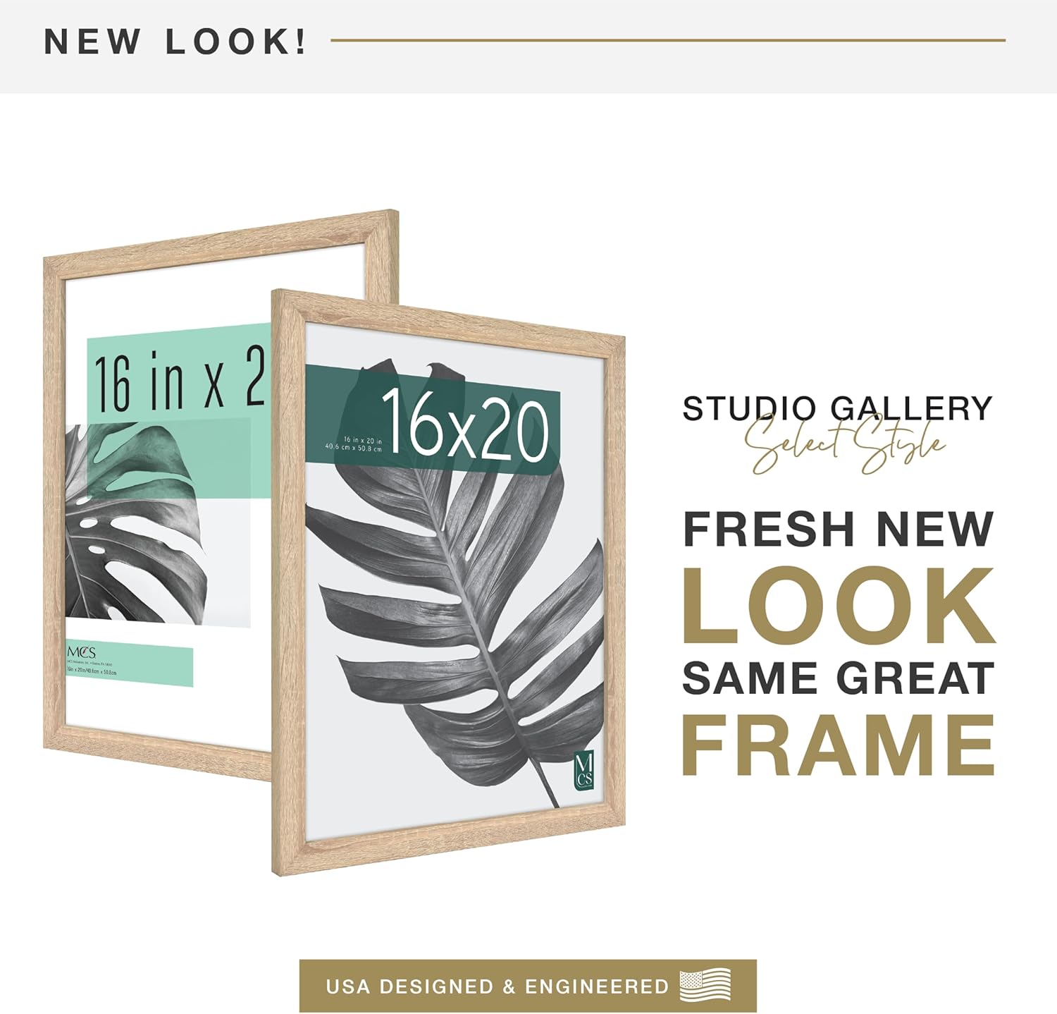 MCS Studio Gallery 16x20 Poster Frame Natural Woodgrain Engineered Wood Vertical & Horizontal Wall Hanging Large Picture Frame for Photos Posters & Art Prints (1-Pack)