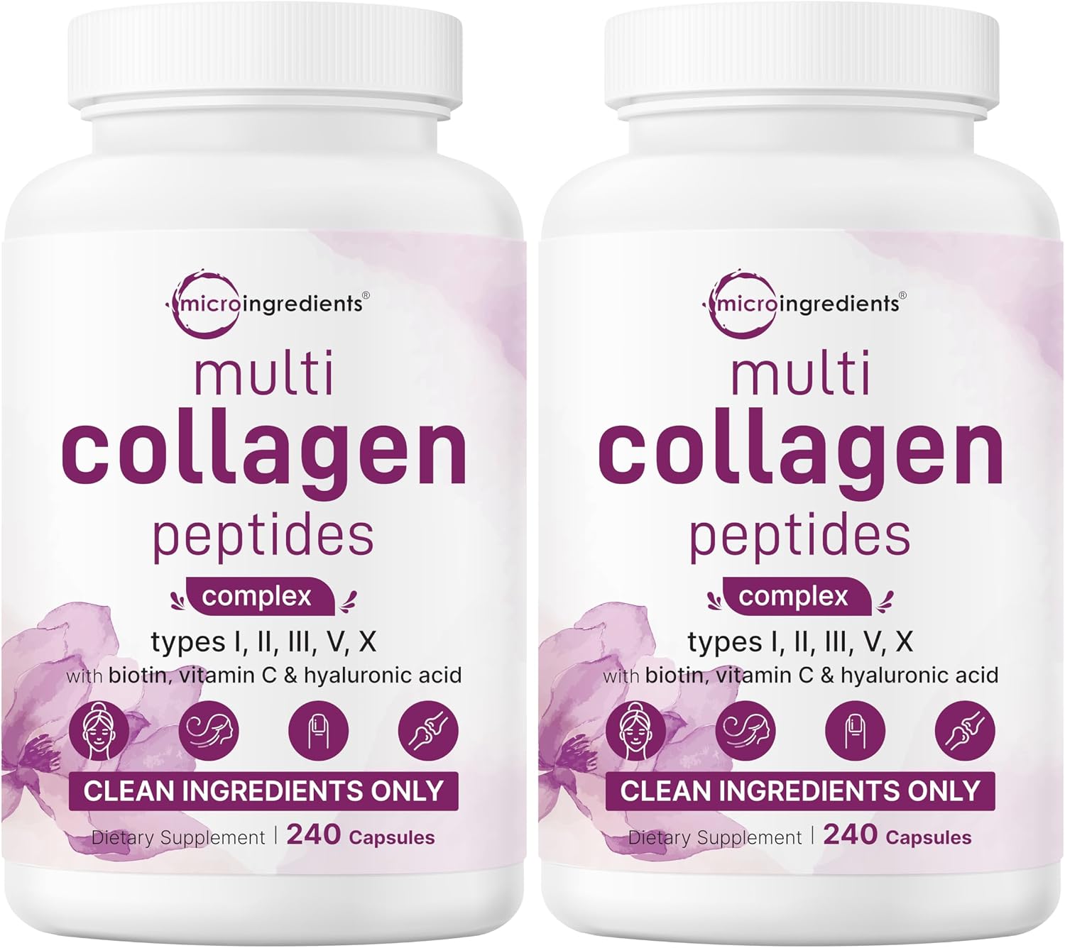 Micro Ingredients 2 Pack Multi Collagen Pills for Women & Men 480 Capsules | Type I II III V X | Hydrolyzed Protein Peptides with Biotin Hyaluronic Acid & Vitamin C | Keto & Paleo Friendly