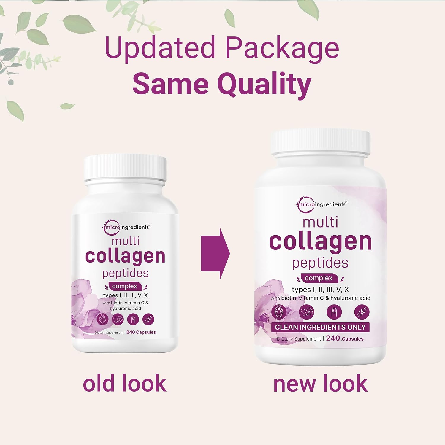 Micro Ingredients 2 Pack Multi Collagen Pills for Women & Men 480 Capsules | Type I II III V X | Hydrolyzed Protein Peptides with Biotin Hyaluronic Acid & Vitamin C | Keto & Paleo Friendly