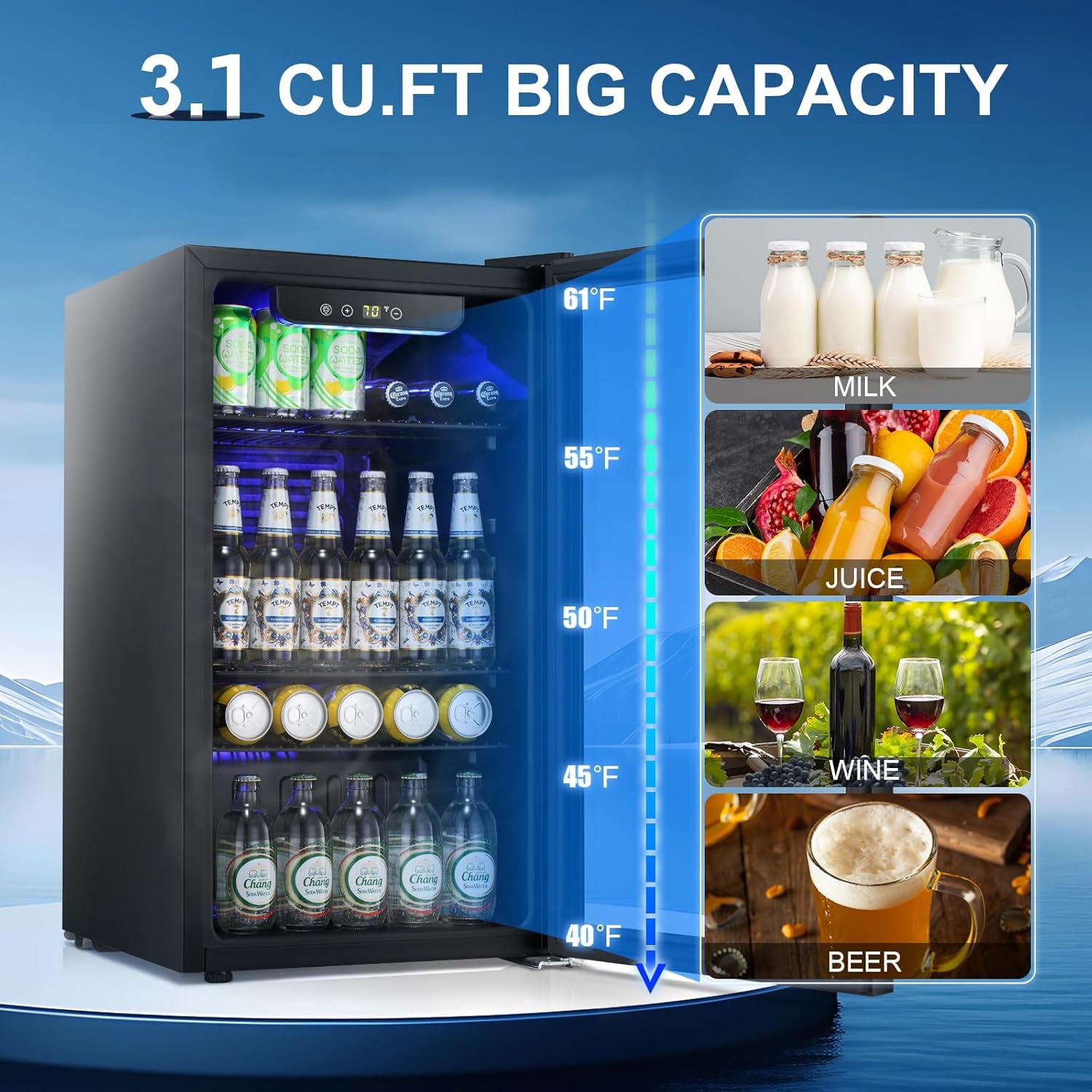 Antarctic Star Beverage Refrigerator -120 Can Mini Fridge for Soda Beer or Wine Small Drink Dispenser For Office or Bar with Adjustable Removable ShelvesÔºåConvertible Door Ôºå3.1 Cu.Ft