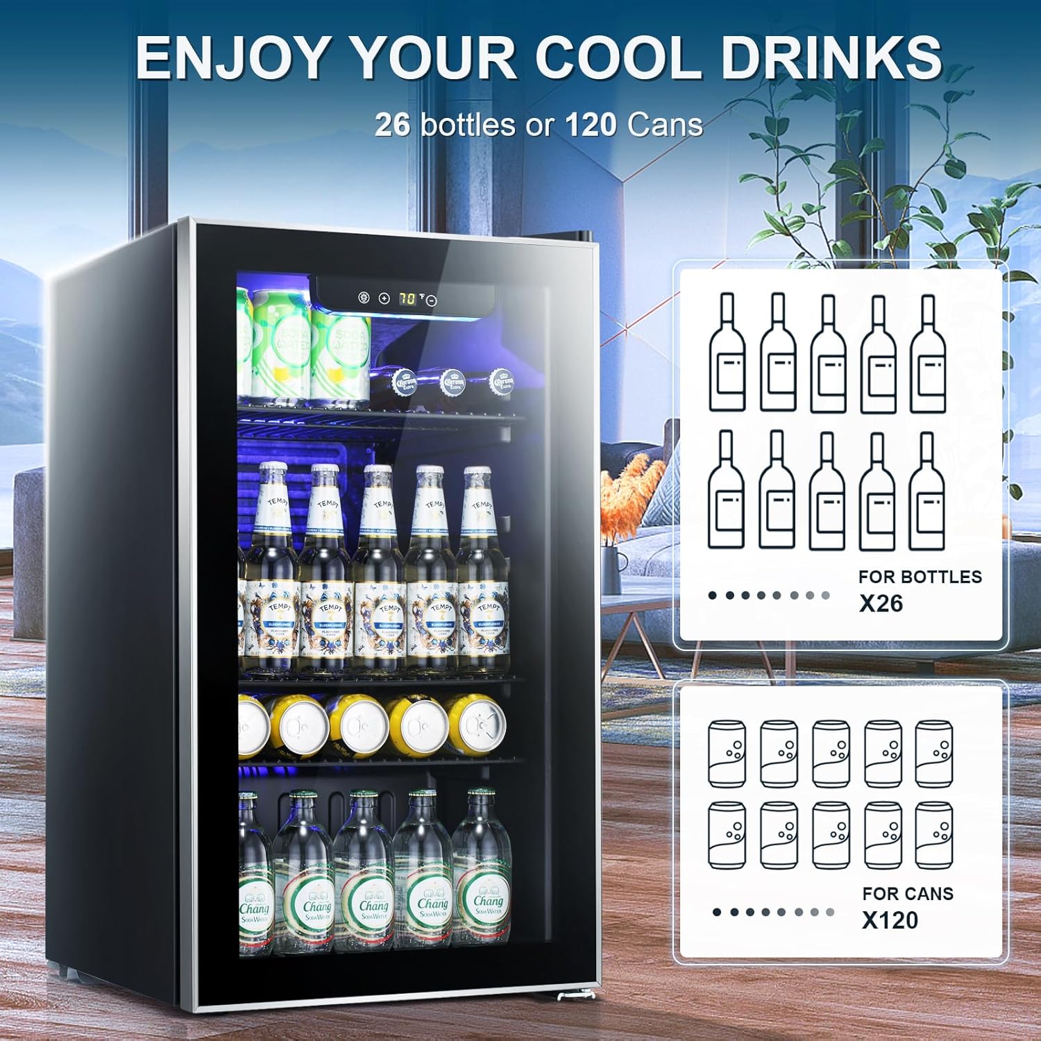 Antarctic Star Beverage Refrigerator -120 Can Mini Fridge for Soda Beer or Wine Small Drink Dispenser For Office or Bar with Adjustable Removable ShelvesÔºåConvertible Door Ôºå3.1 Cu.Ft