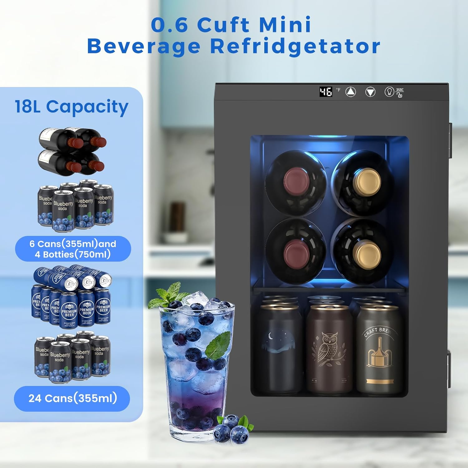 Electactic Mini Fridge 130 Can Beverage Refrigerator Cooler, 3.2 Cu.Ft Drink Fridge for Soda Wine Beer