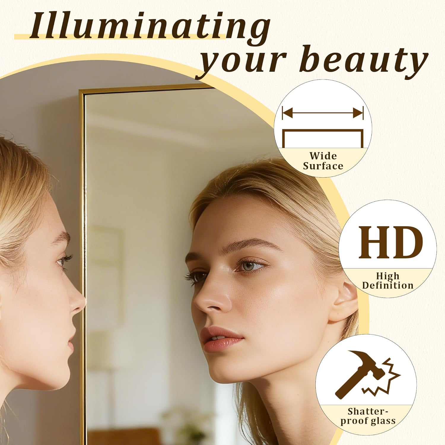 BEAUTYPEAK 86"x40" Rectangle Full Body Floor Mirrors Full Length Mirror with Stand Large Gold Mirror for Bedroom Dressing Room Leaning Standing or Hanging Horizontally/Vertically