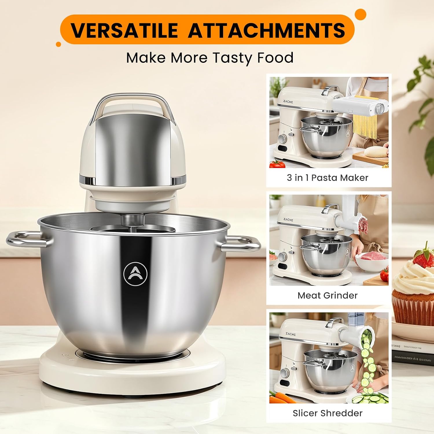 8.4QT Commercial Stand Mixer 800W with Aluminum Die Casting Meets the Standard of NSF/ANSI 8-2023, Mixers Kitchen Electric Stand Mixer with Stainless Steel 8L Bowl, Dough Hook, Whisk and Beatera
