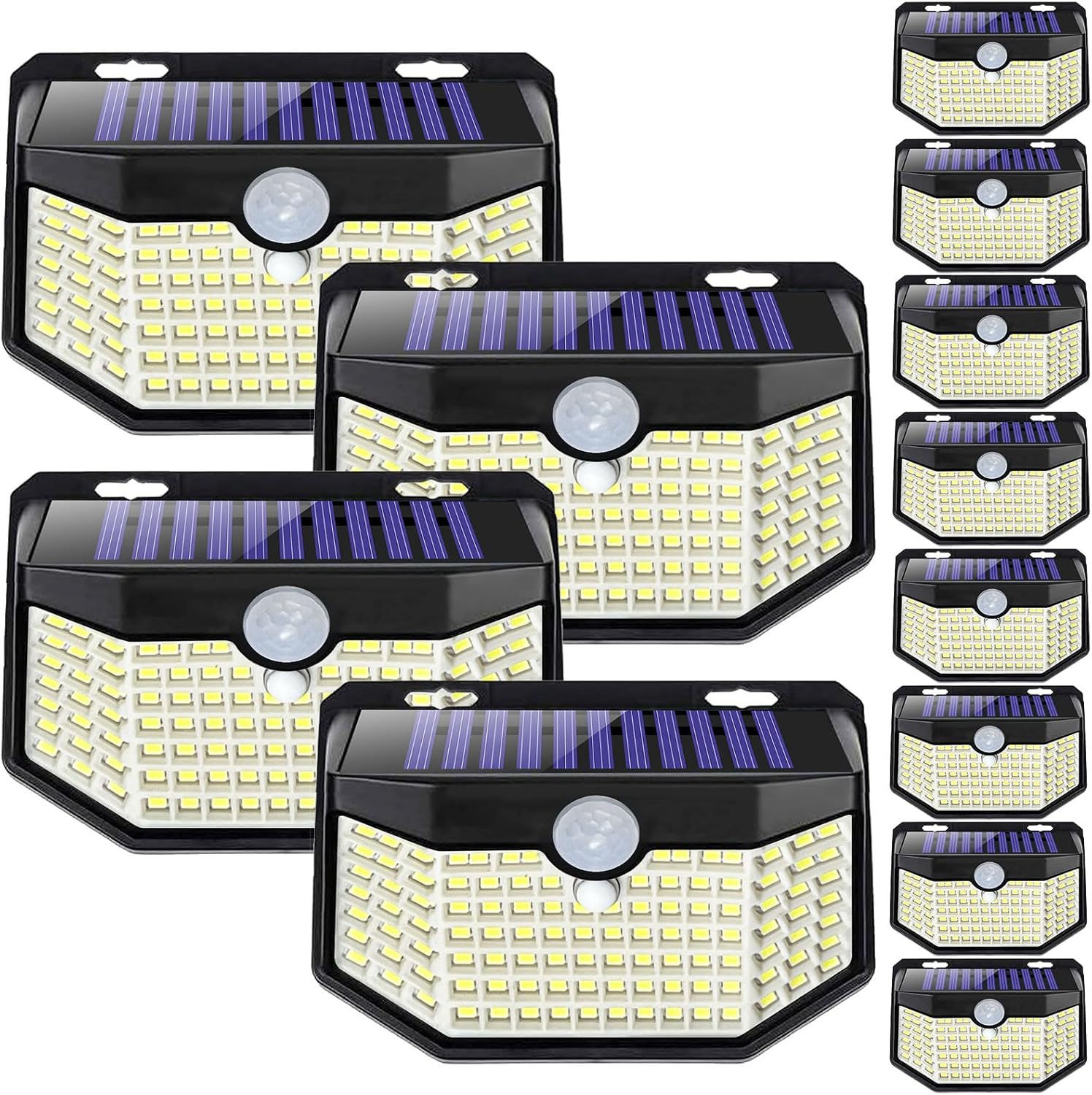 HMCITY 120 LED Outdoor Solar Lights with Motion Sensor and 3 Lighting Modes IP65 Waterproof Wide Solar Wall Lights Ideal for Garden Patio Yard (Front Button 12Packs Black Shell-Daylight White)