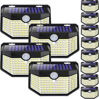 HMCITY 120 LED Outdoor Solar Lights with Motion Sensor and 3 Lighting Modes IP65 Waterproof Wide Solar Wall Lights Ideal for Garden Patio Yard (Front Button 12Packs Black Shell-Daylight White)