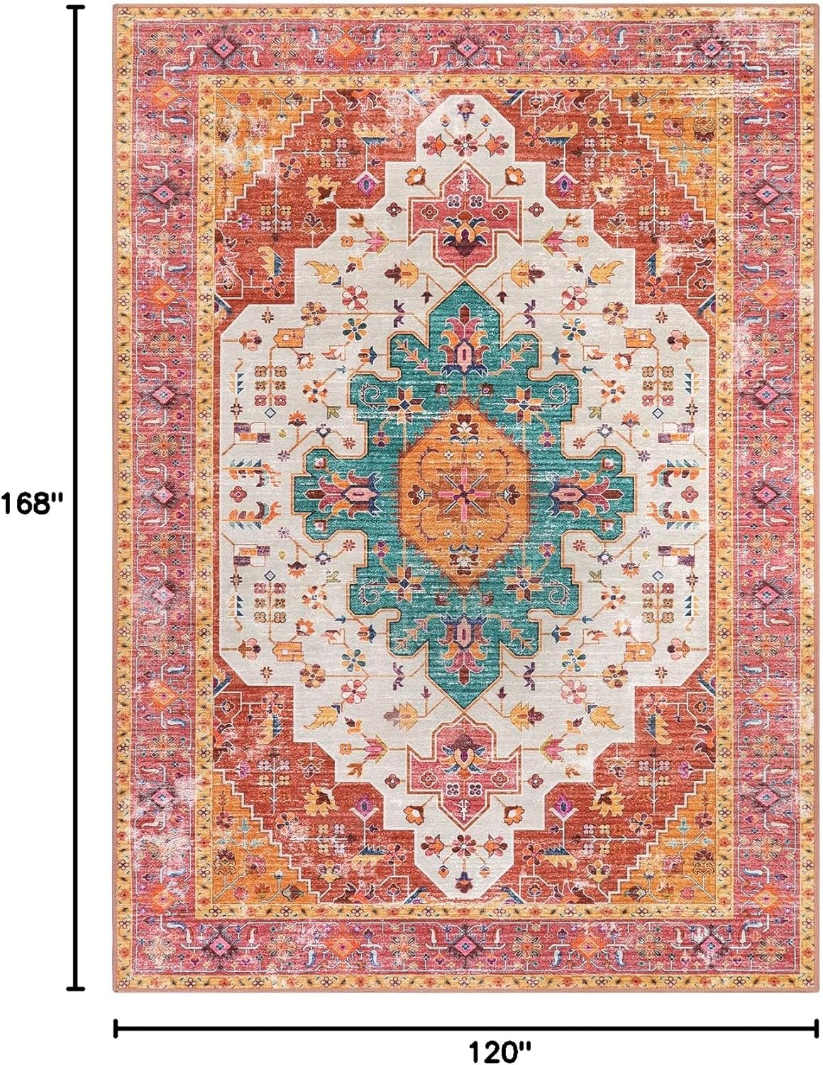 Moynesa Ultra-Thin Washable 10x14 Area Rugs for Living Room Teal Large Living Room Rug Non Slip Vintage Oriental Indoor Floor Carpet for Dining Room Table Dorm Home Office Decor