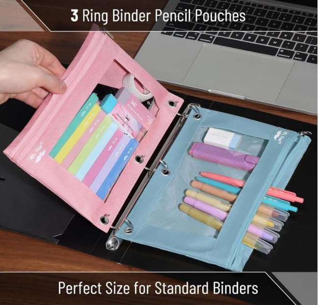 Mr. Pen- Pencil Pouch for 3 Ring Binder 30 Pack 10"x6.75" Smooth Zipper | Clear Window Bulk Large Capacity Pencil Case with 3 Reinforced Grommets for School Office Supplies Storage