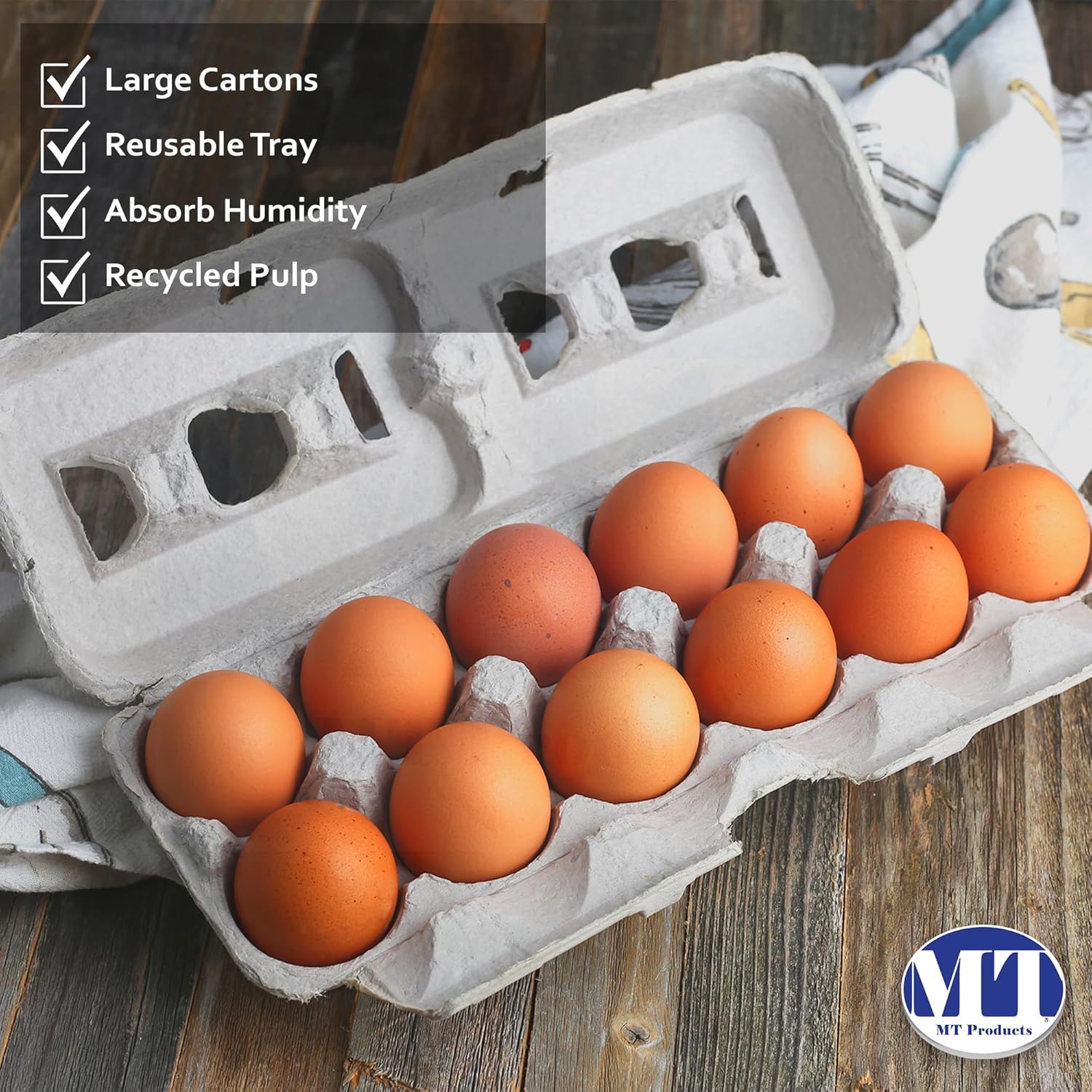 MT Products Blank Natural Pulp Egg Cartons Holds Up to Twelve Eggs 11.50" x 4.2" x 1.25" - Perfect for Chicken Farm (Case of 250) - Made in USA