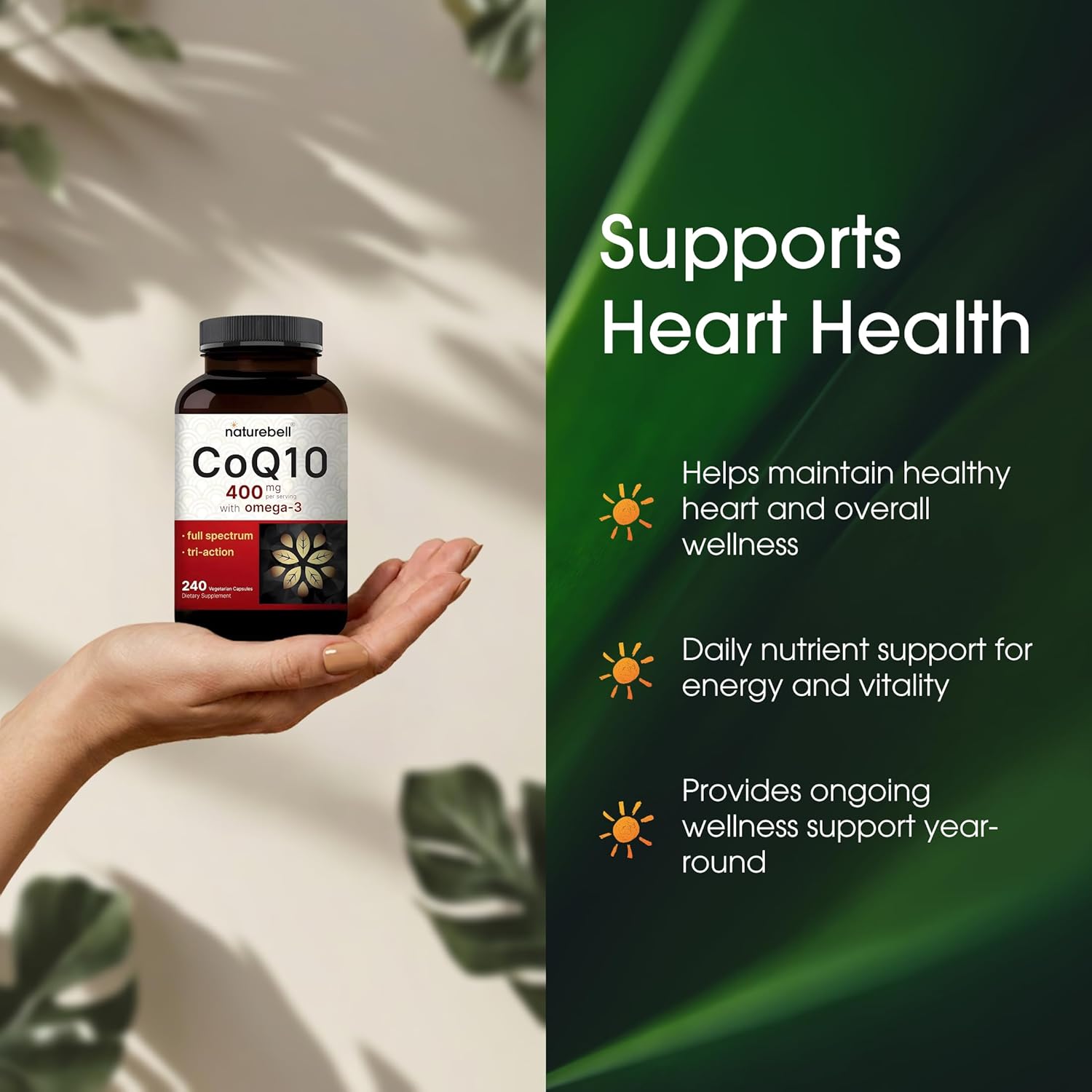 NatureBell CoQ10 400mg with Omega-3-240 Capsules - Antioxidant Supplement for Heart Health Support - Supports Cellular Energy* - Extra Strength Coenzyme Q10-3rd Party Tested -