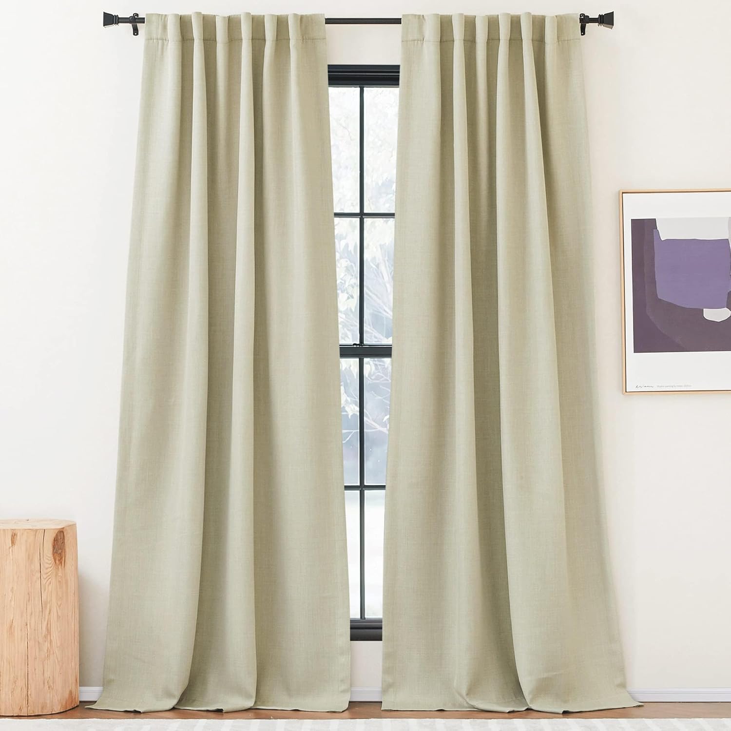 NICETOWN Room Darkening Living Room Curtains 96 inches Long Pinch Pleated Curtains Faux Linen Blend Light Blocking Noise Canceling Drapes for Bedroom Linen Beige W52 x L96 2 Panels