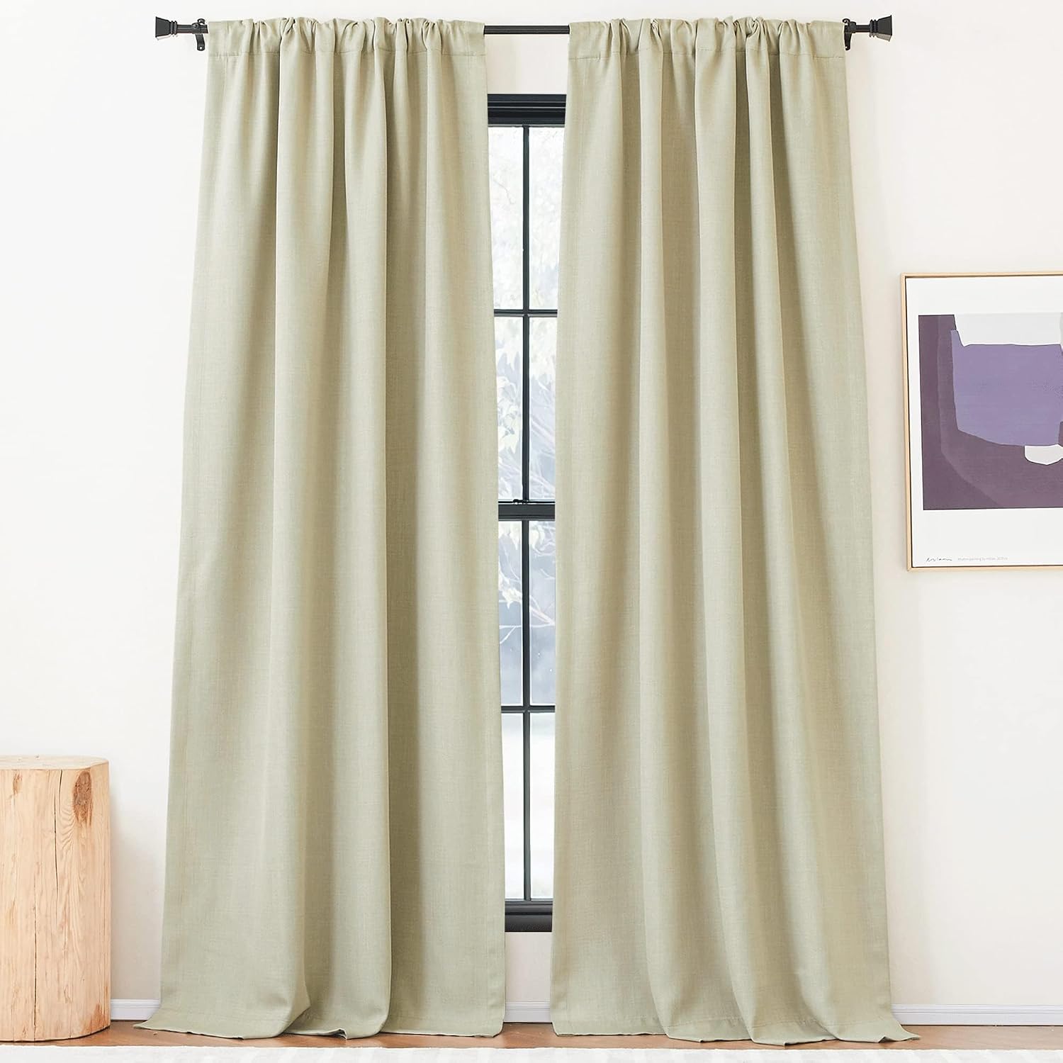 NICETOWN Room Darkening Living Room Curtains 96 inches Long Pinch Pleated Curtains Faux Linen Blend Light Blocking Noise Canceling Drapes for Bedroom Linen Beige W52 x L96 2 Panels