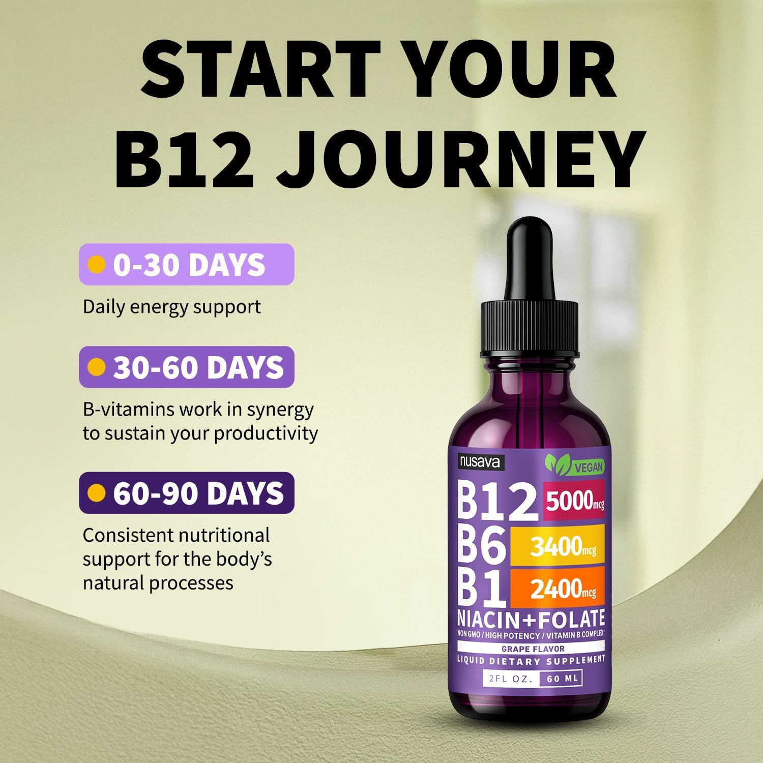 (2 Pack) Vitamin B12 and B6 Liquid Drops B12 Sublingual Vitamin B Complex - B 12 Vitamin 5000mcg - B12 Methylcobalamin for Energy Brain Heart Support with 27 200 mcg Grape Flavor 80 Servings
