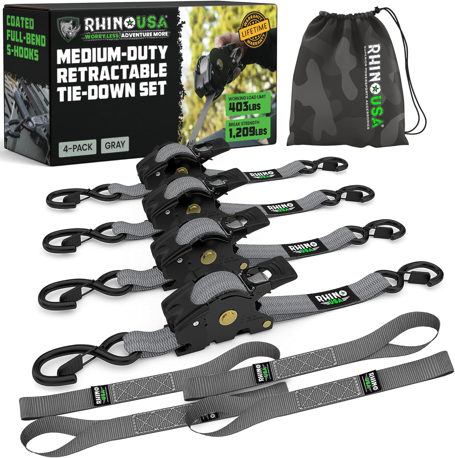 Rhino USA Retractable Ratchet Straps